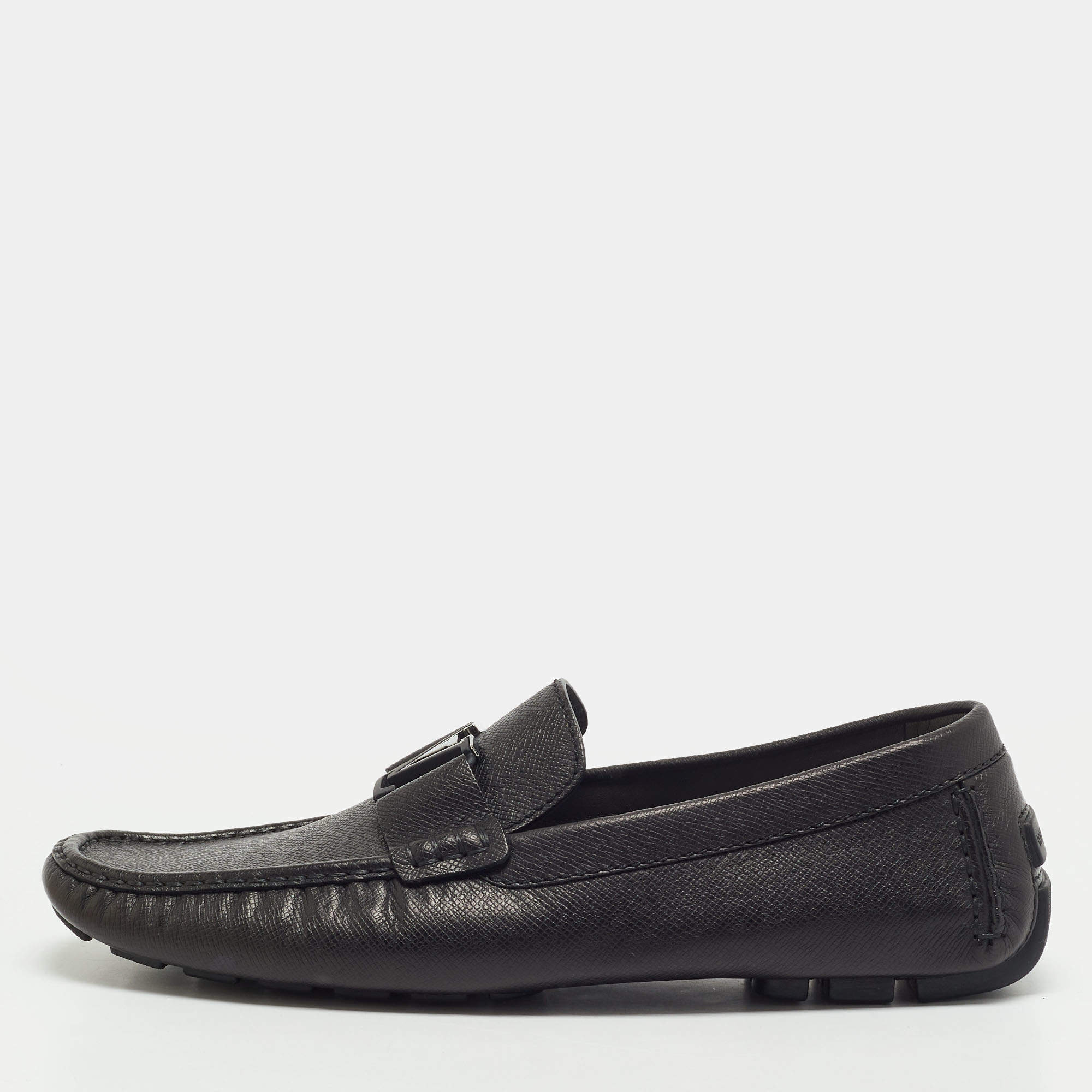 Pre Owned Louis Vuitton Monte Carlo Size 45 Black Taiga Leather Driver Loafers