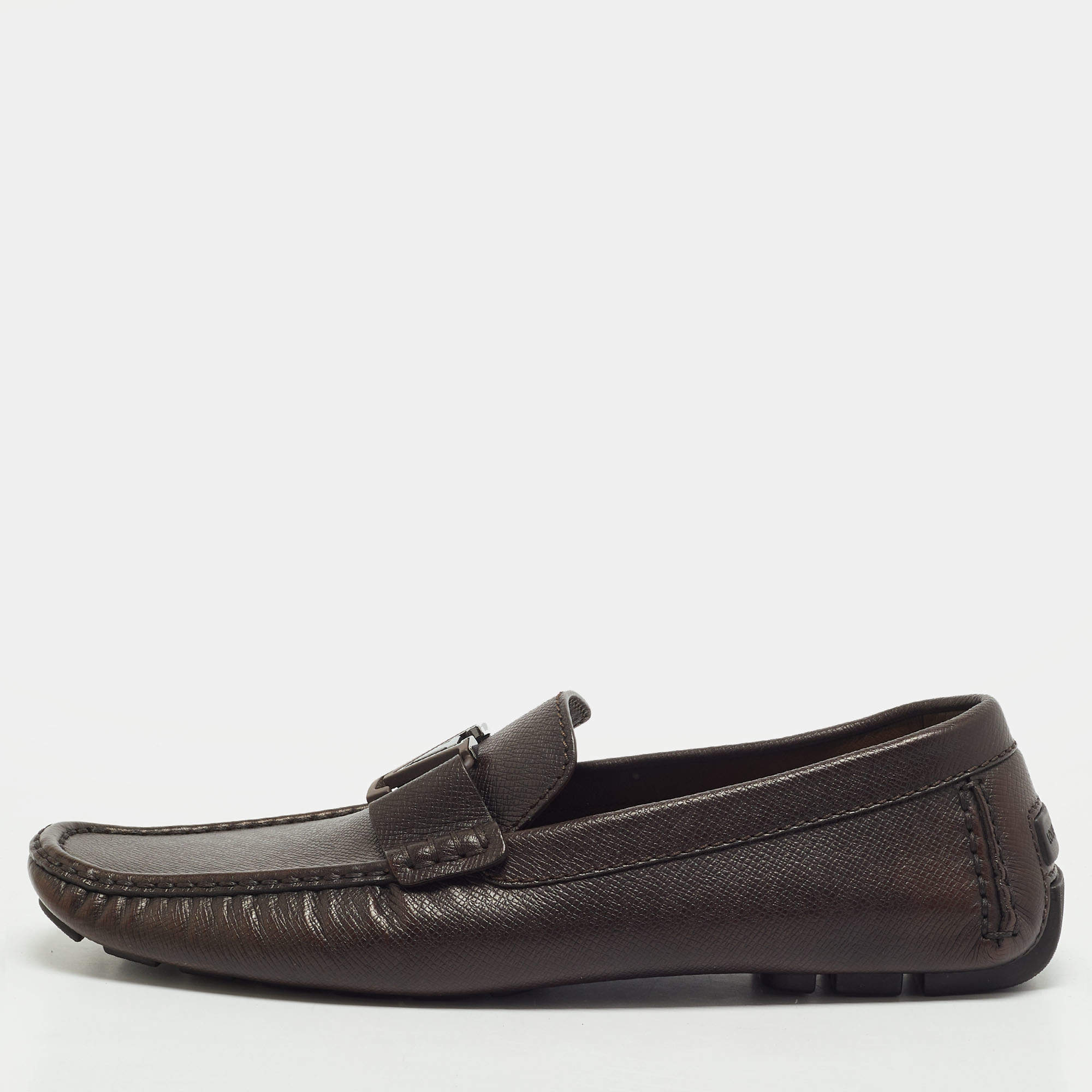 Pre Owned Louis Vuitton Monte Carlo Size 43.5 Brown Taiga Leather Driver Loafers