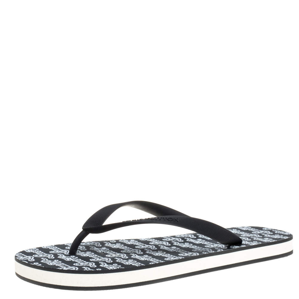 Pre Owned Louis Vuitton Monochrome Logo Print Rubber Molitor Thong Flip Flops Size 43.5