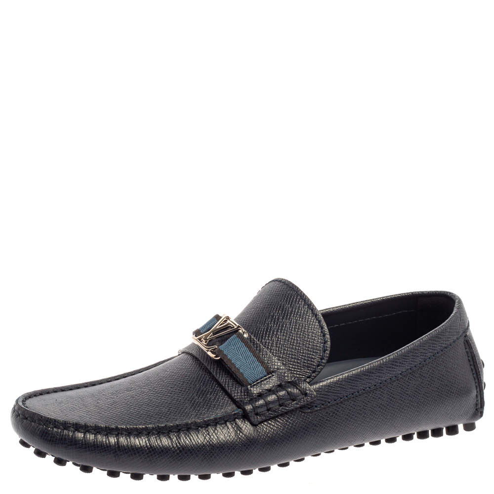 Pre Owned Louis Vuitton Blue Leather Hockenheim Loafers Size 41