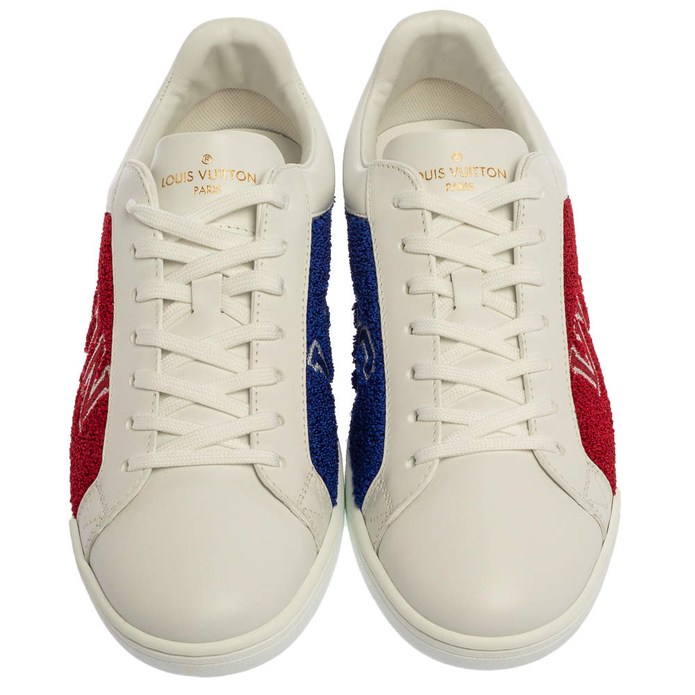 Louis Vuitton White Blue/Red Terry Fabric Luxembourg Sneakers Size 39