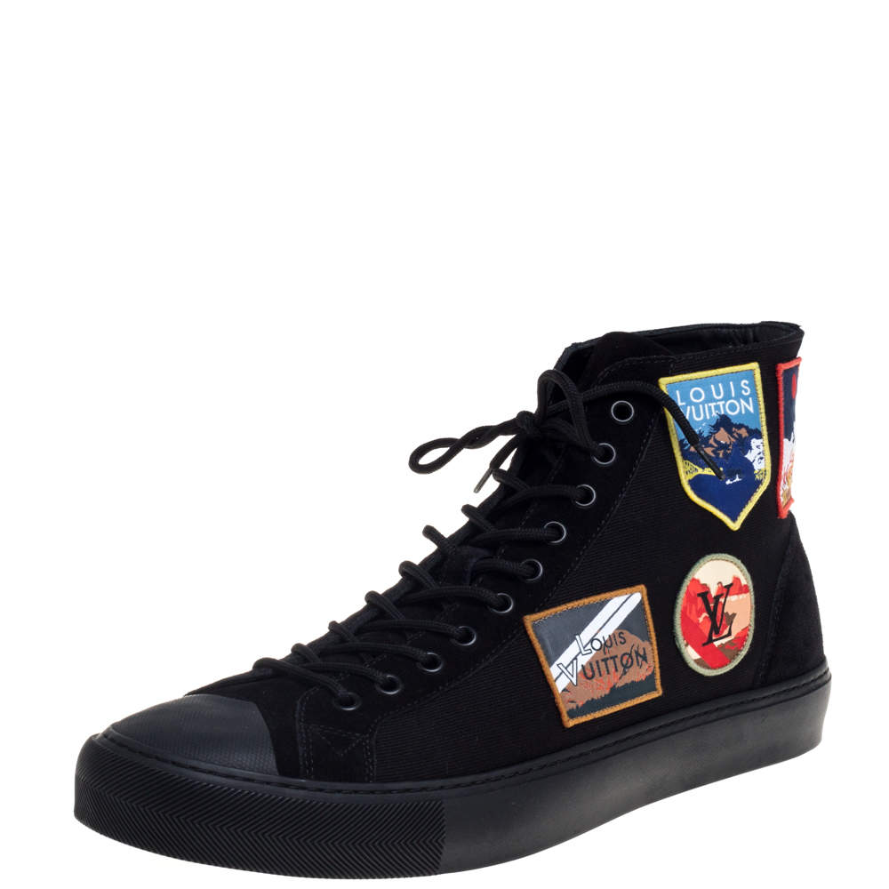 مملوكة مسبقًا Louis Vuitton Black Canvas And Suede High Top Sneakers Size 44