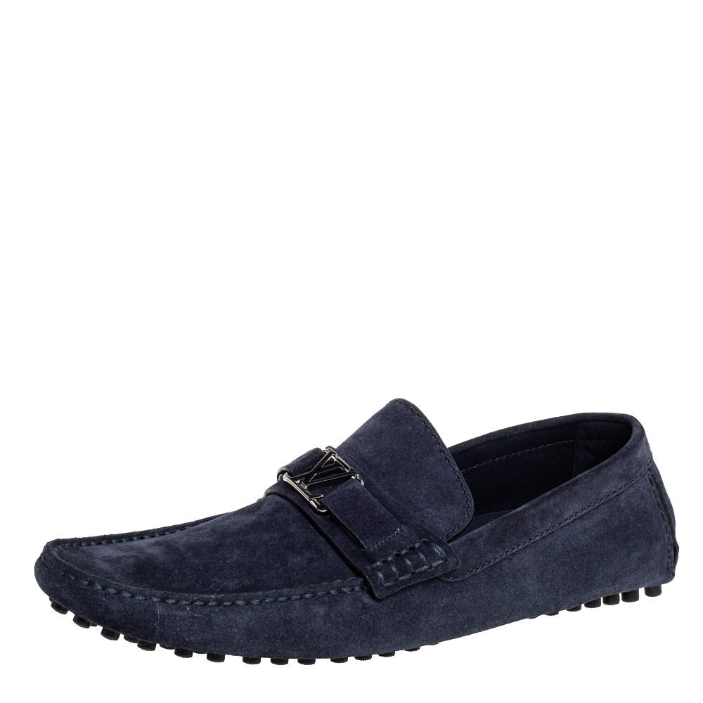 مملوكة مسبقًا Louis Vuitton Navy Blue Suede Hockenheim Slip On Loafers Size 43.5
