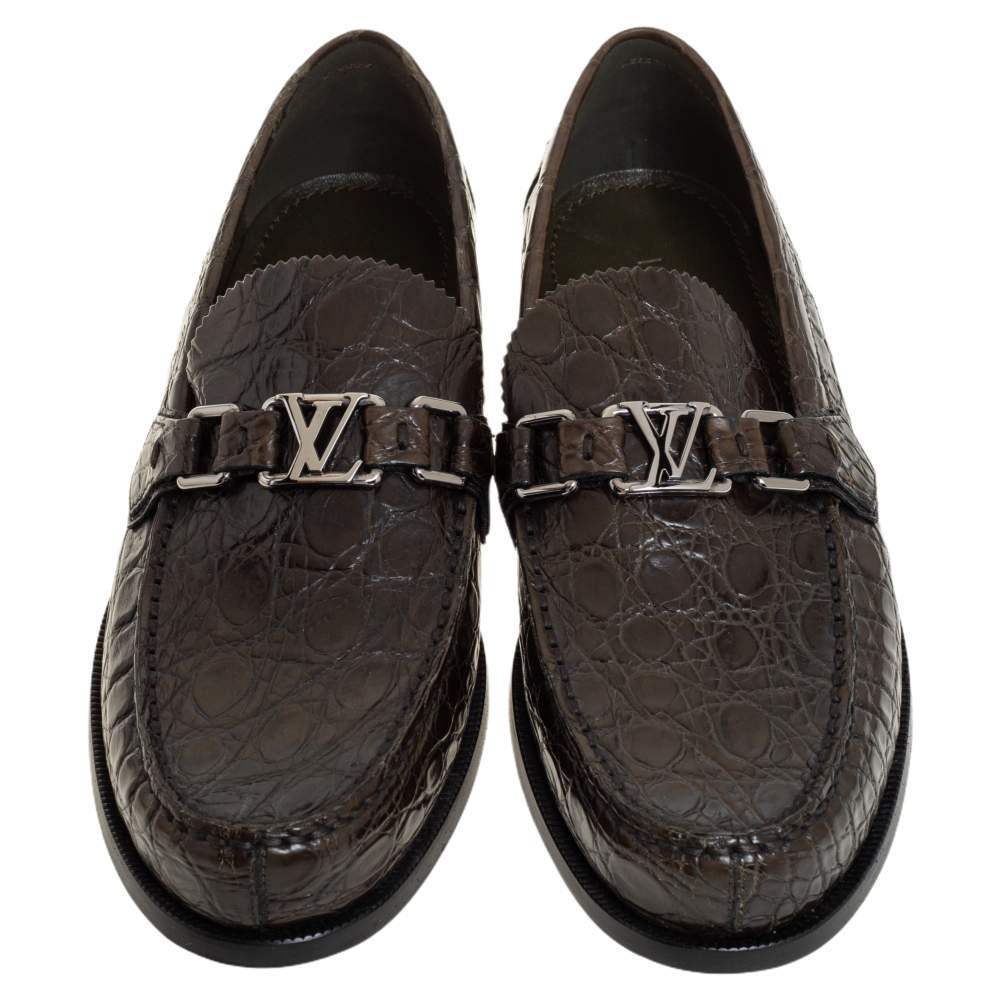 Louis Vuitton Men's Hockenheim Moccasin Loafers Crocodile Embossed Leather  Yellow 2148051