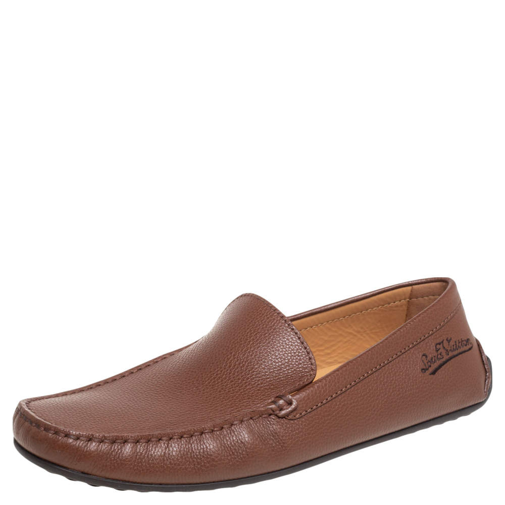 Pre Owned Louis Vuitton Brown Leather Slip On Loafers Size 44