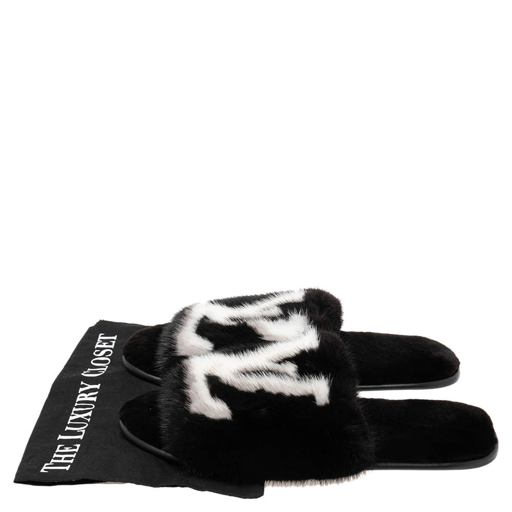 Louis Vuitton Black/White Mink Fur Homey Flat Mules Size 42