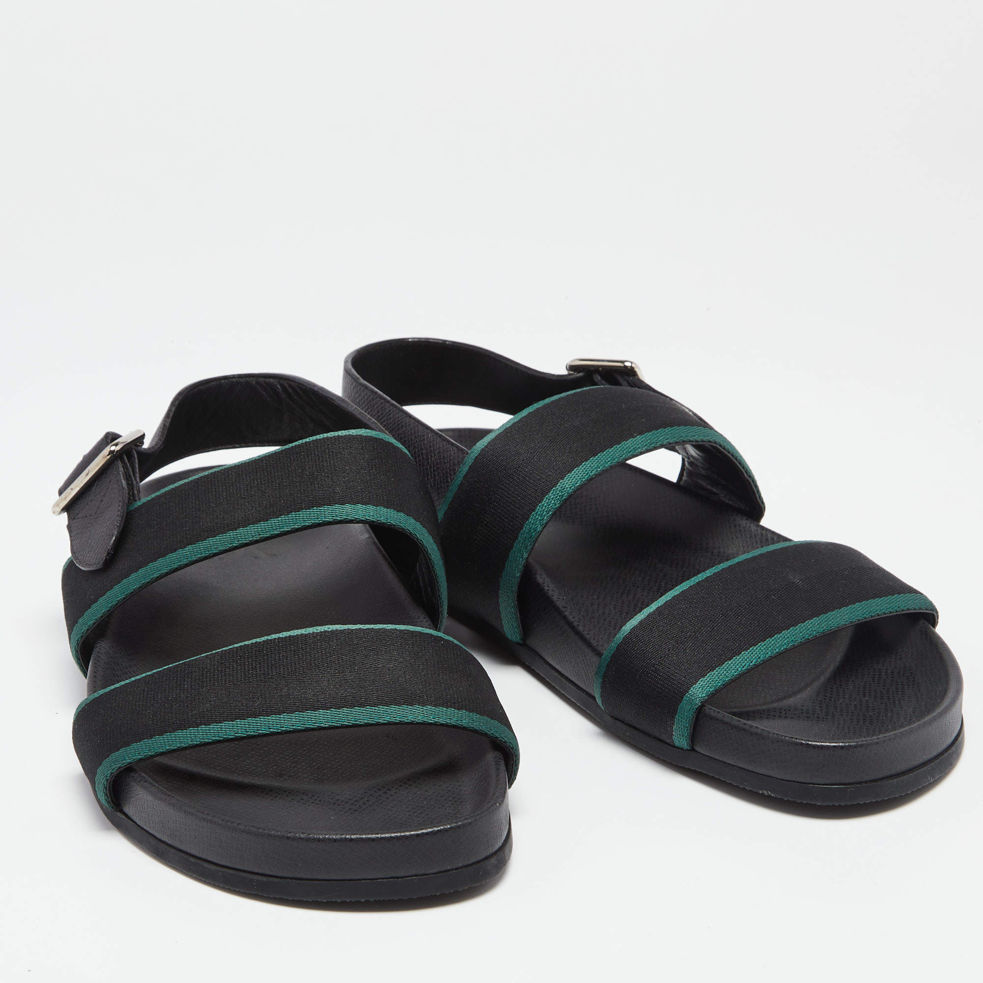 Louis Vuitton Black/Green Leather and Canvas Mirabeau Flat Sandals Size 41 Louis  Vuitton