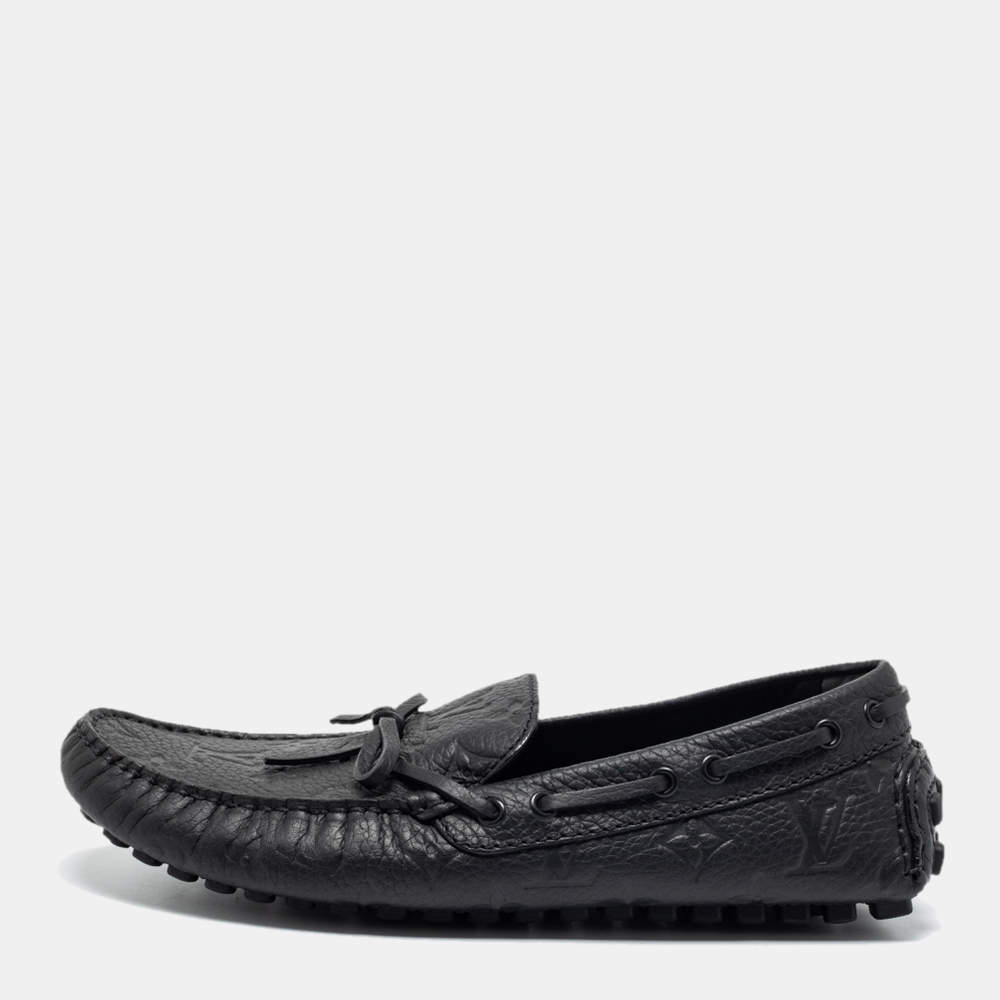 Pre Owned حذاء لوفرز لوي فيتون جلد منقوش مونوغرامي أسود بفيونكة مقاس 41.5