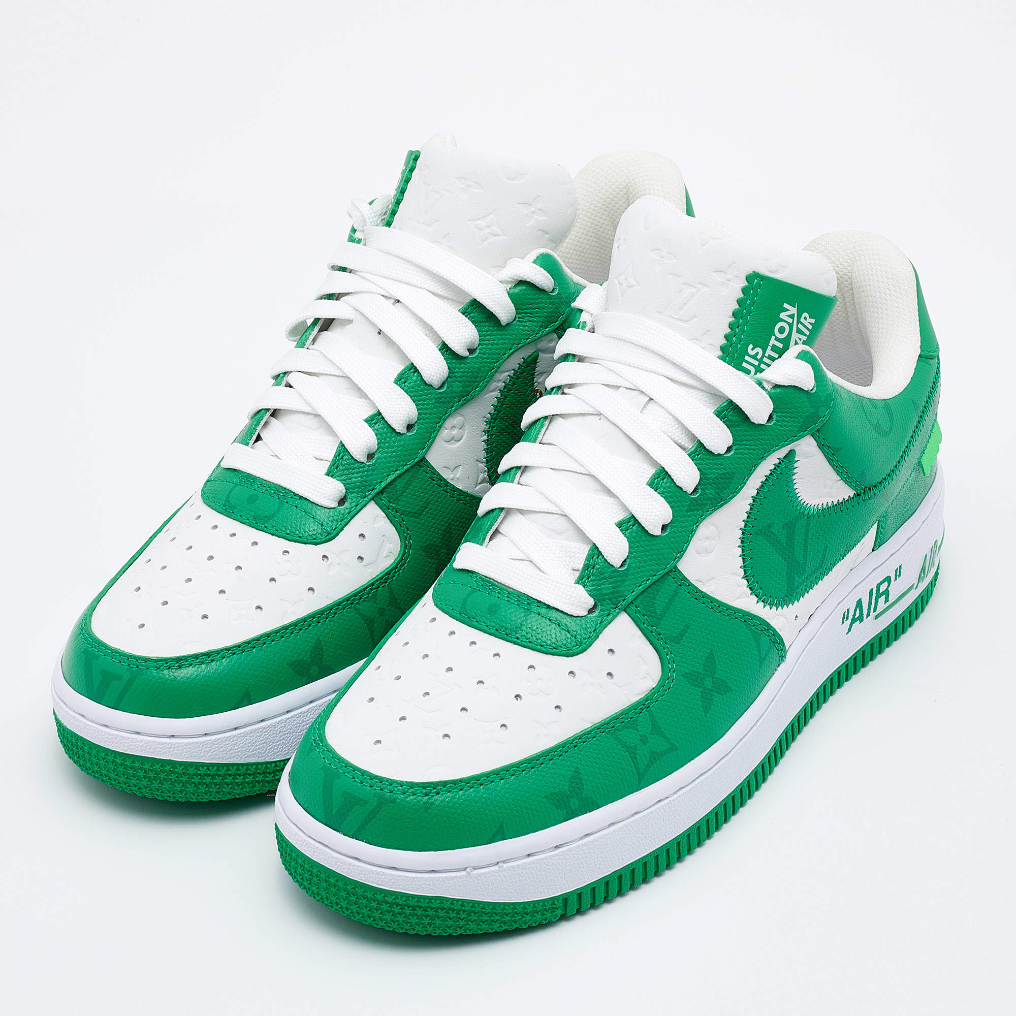 Louis Vuitton X Nike By Virgil Abloh Green/White Monogram Embossed Leather Nike  Air Force 1 Low Top Sneakers Size 39 Louis Vuitton
