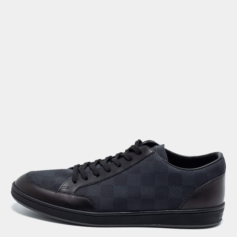 Pre Owned Louis Vuitton Graphite/Black Damier Nylon and Leather Offshore Low-Top Sneakers Size 41.5