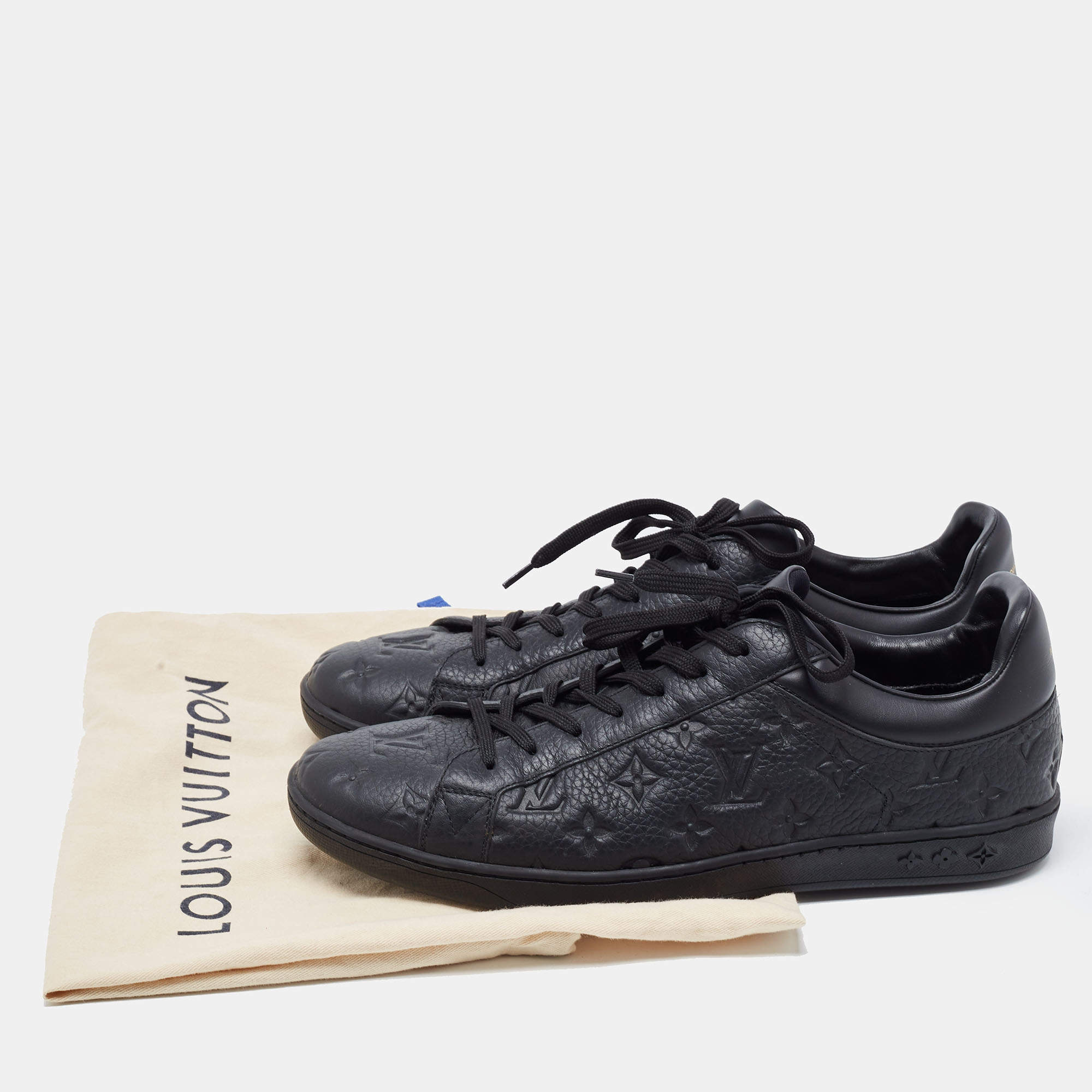Louis Vuitton Black Monogram Embossed Leather Lace Up Sneakers Size 44.5 Louis  Vuitton