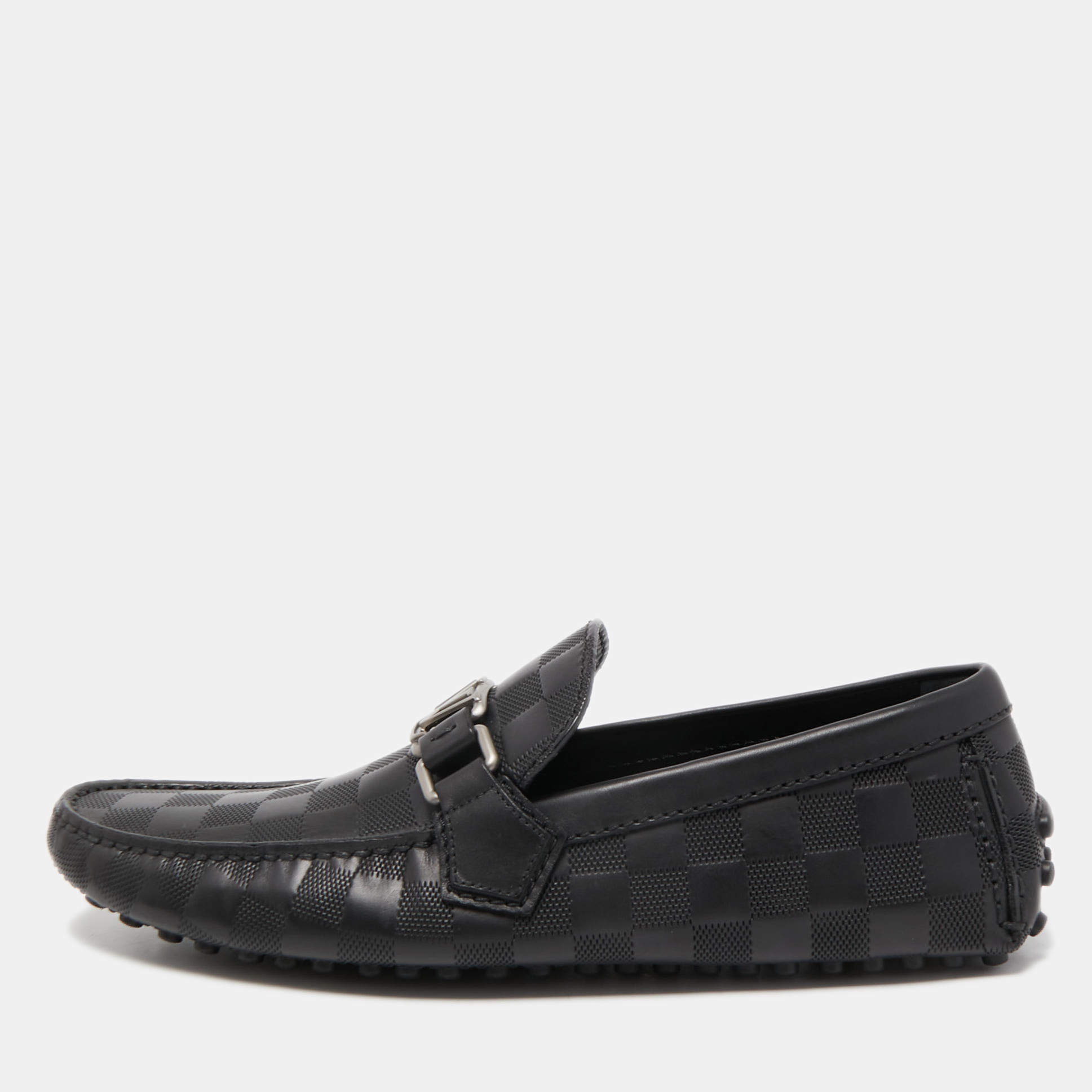Louis Vuitton Black Leather Hockenheim Slip On Loafers Size 40.5