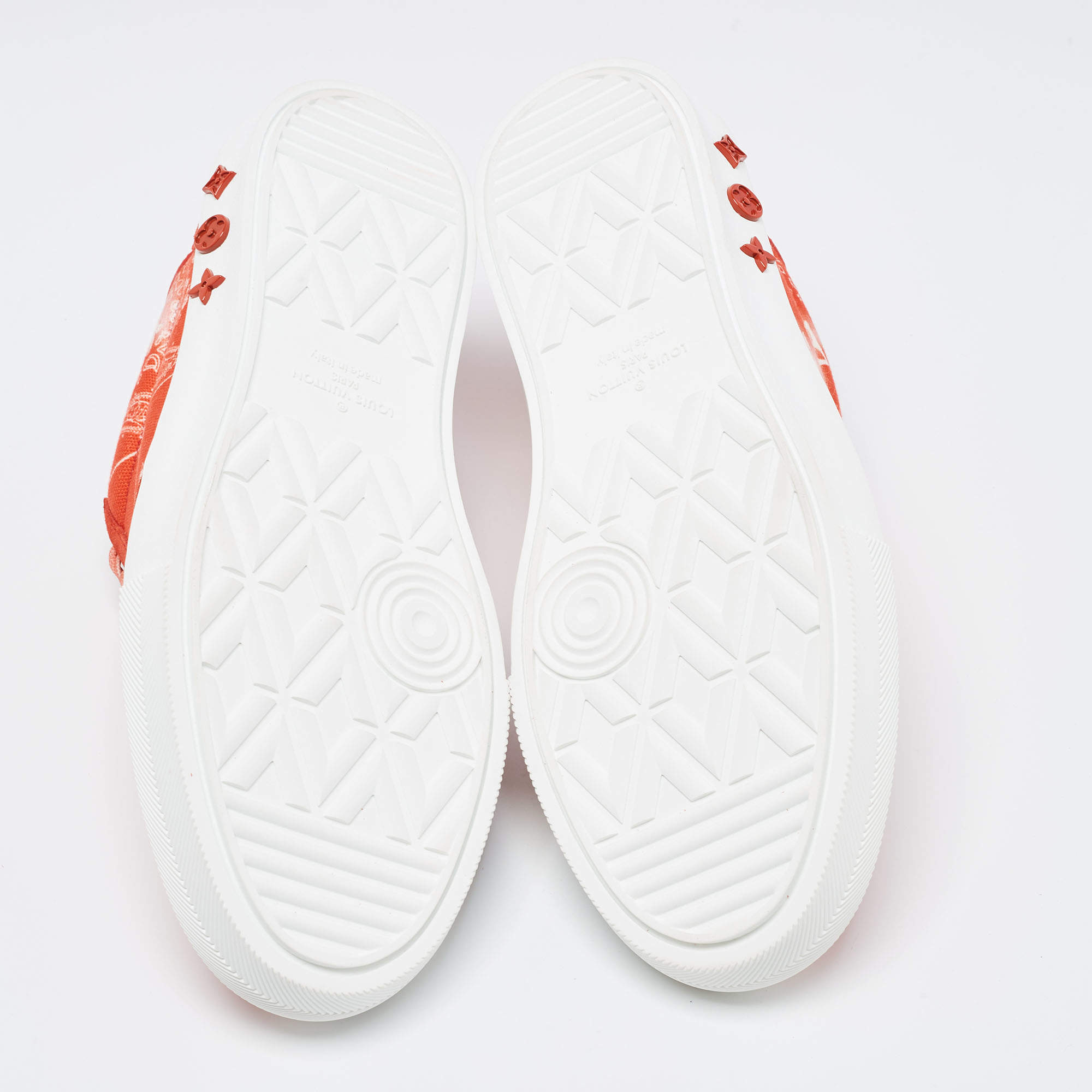 Louis Vuitton Red Monogram Canvas And Suede Ollie Low Top Sneakers