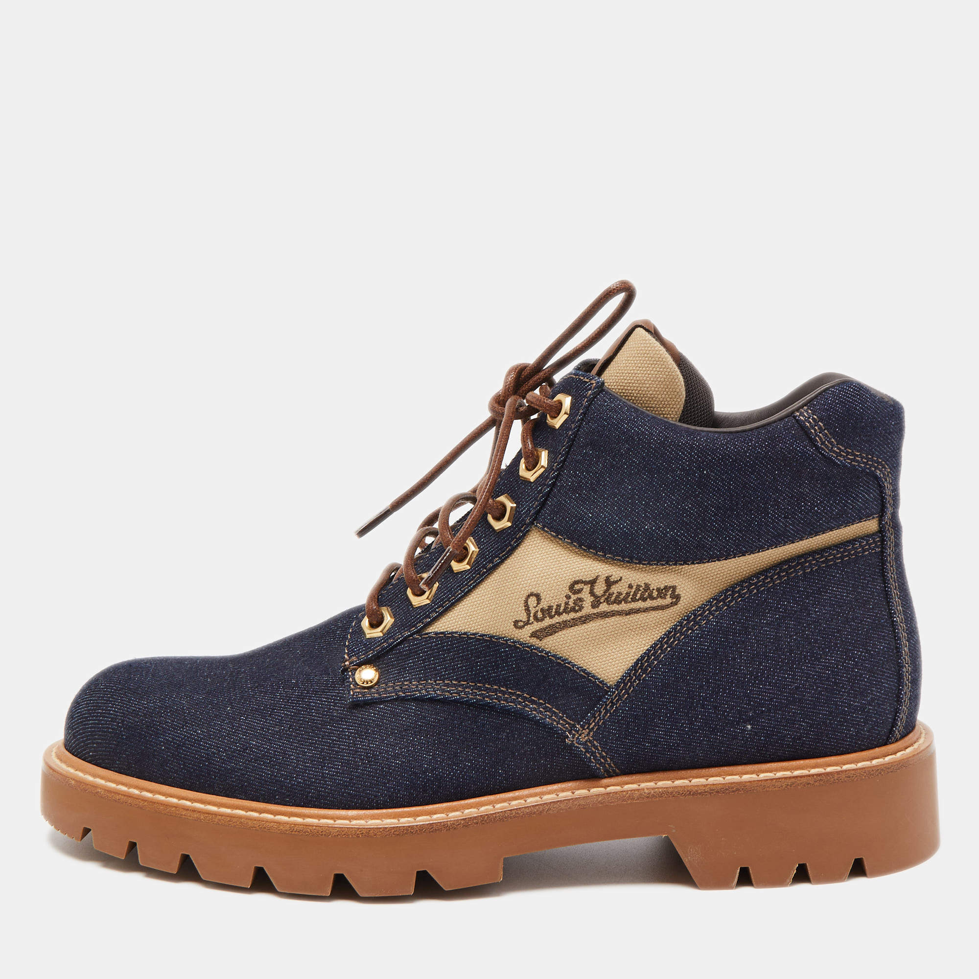 LOUIS VUITTON Monogram Denim Mens Oberkampf Ankle Boots 10 Blue |  FASHIONPHILE