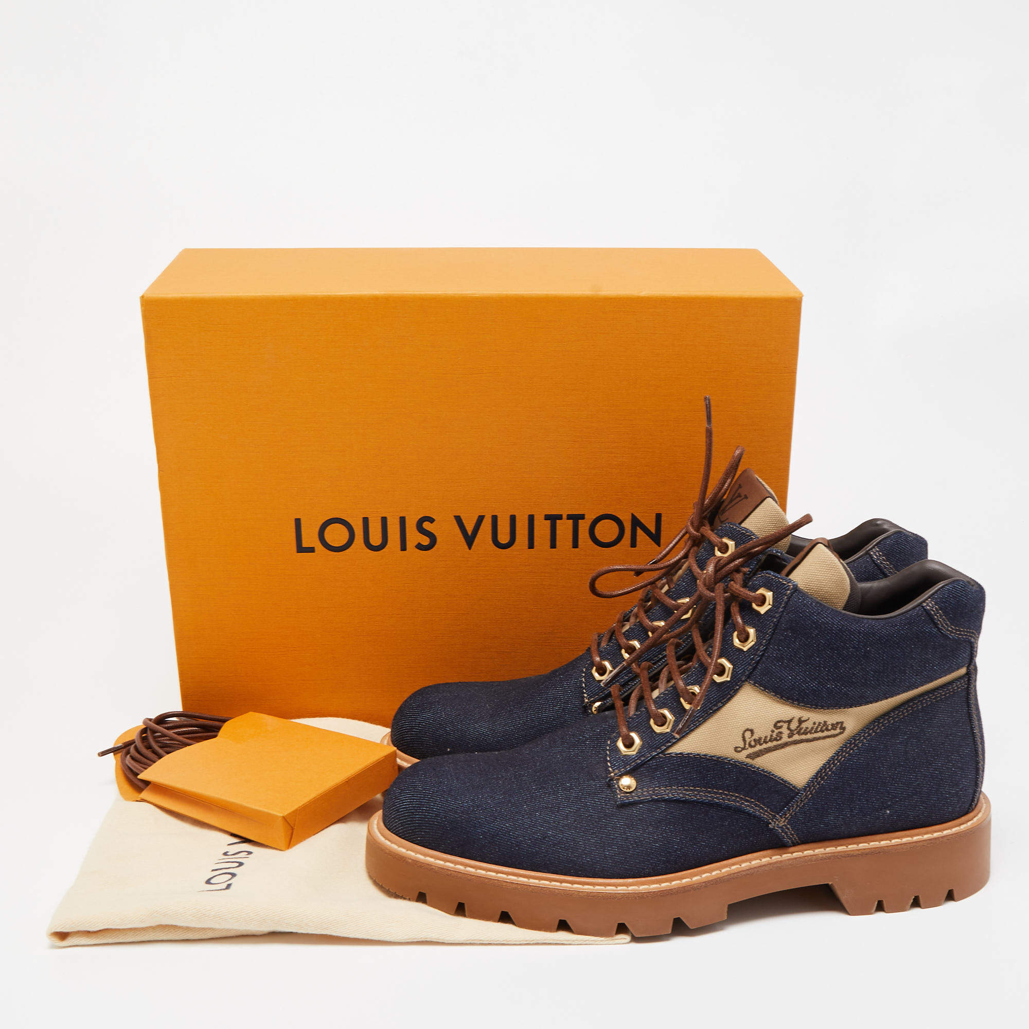 Louis Vuitton Navy Blue Denim Combat Boots Size 41 Louis Vuitton