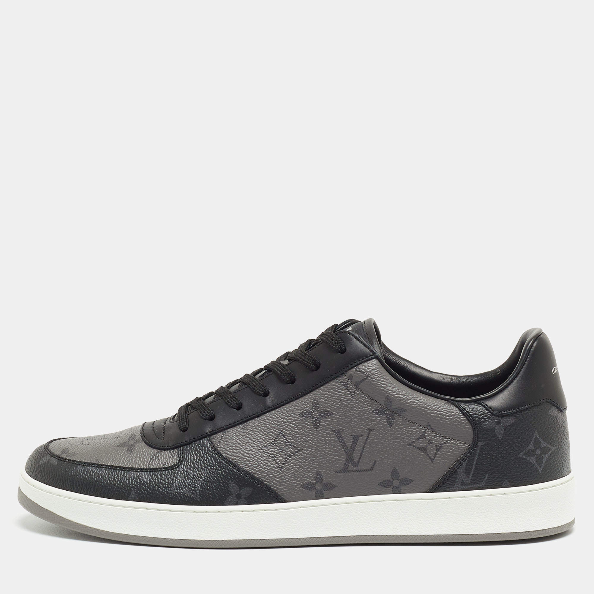 Louis Vuitton Grey/Black Monogram Canvas and Leather Low Top Sneakers Size 45