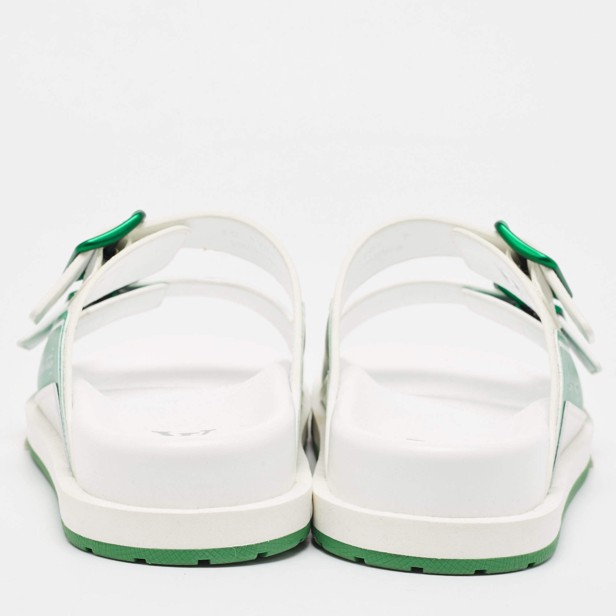 Louis Vuitton White/Green Monogram Embossed Leather LV Trainer Sandals Size 41