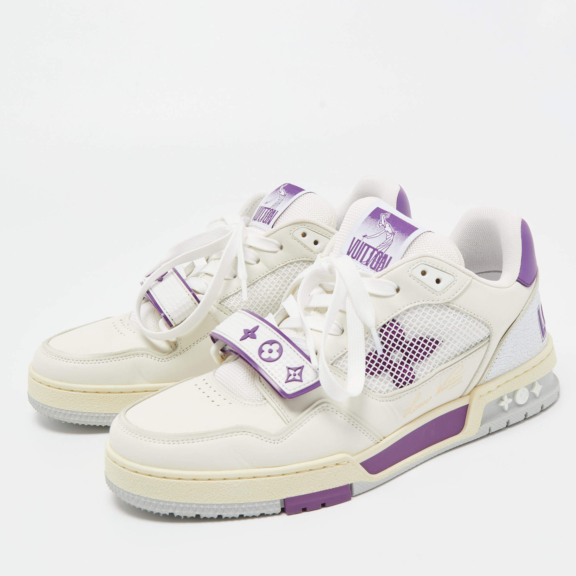 Louis Vuitton White/Purple Leather and Mesh LV Trainer Sneakers Size 41 Louis  Vuitton