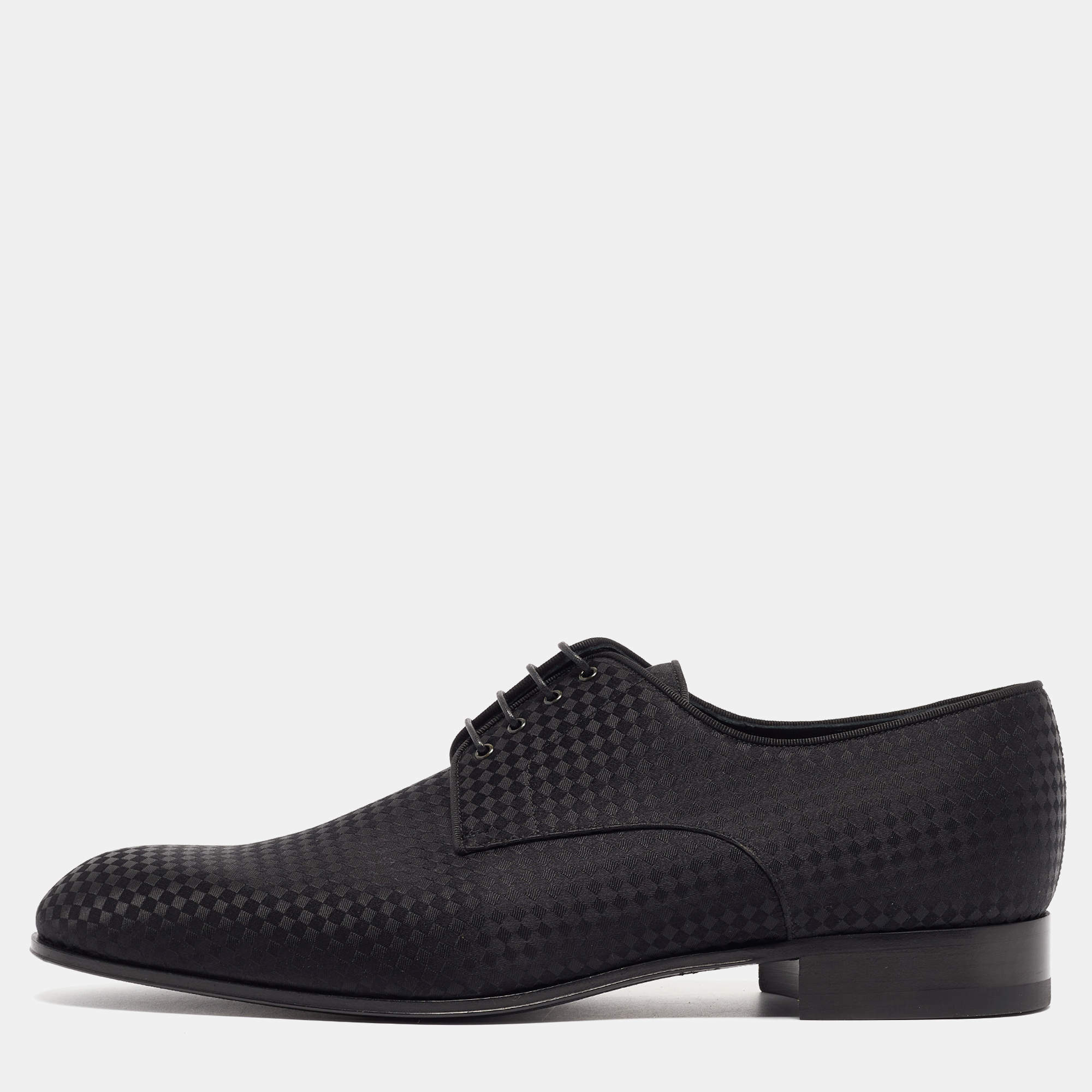 Pre Owned Louis Vuitton Black Petit Damier Fabric Solferino Derby Size 42.5