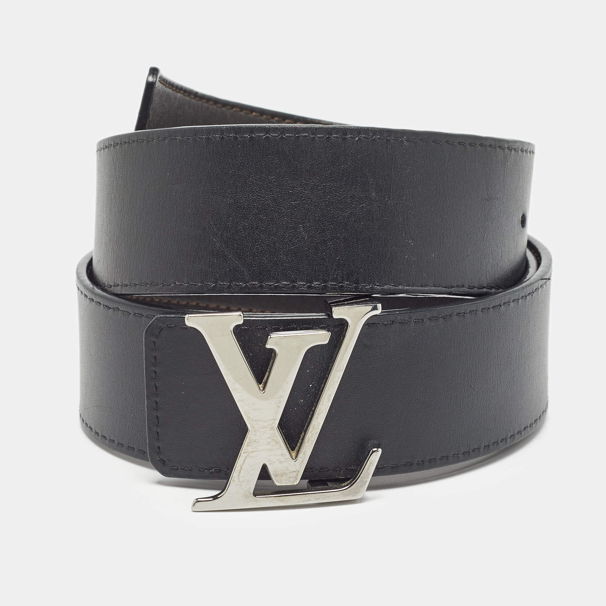 Louis Vuitton Black/Brown Leather LV Initiales Reversible Belt 85CM