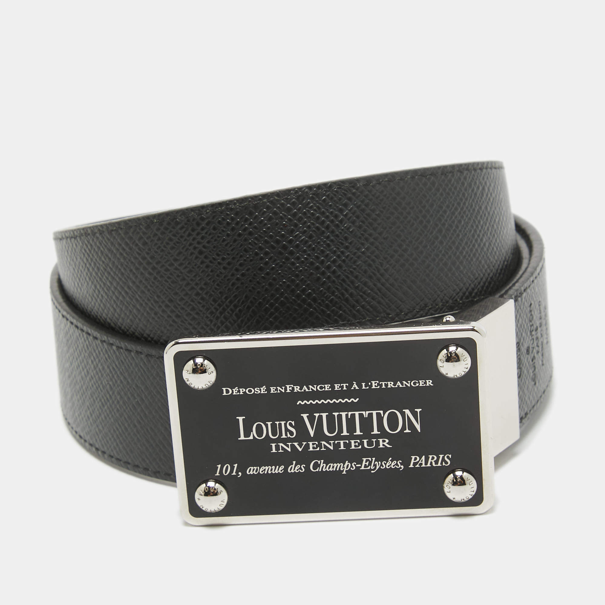 مملوكة مسبقًا Louis Vuitton Damier Graphite Canvas and Taiga Leather Inventeur Reversible Belt 95 CM