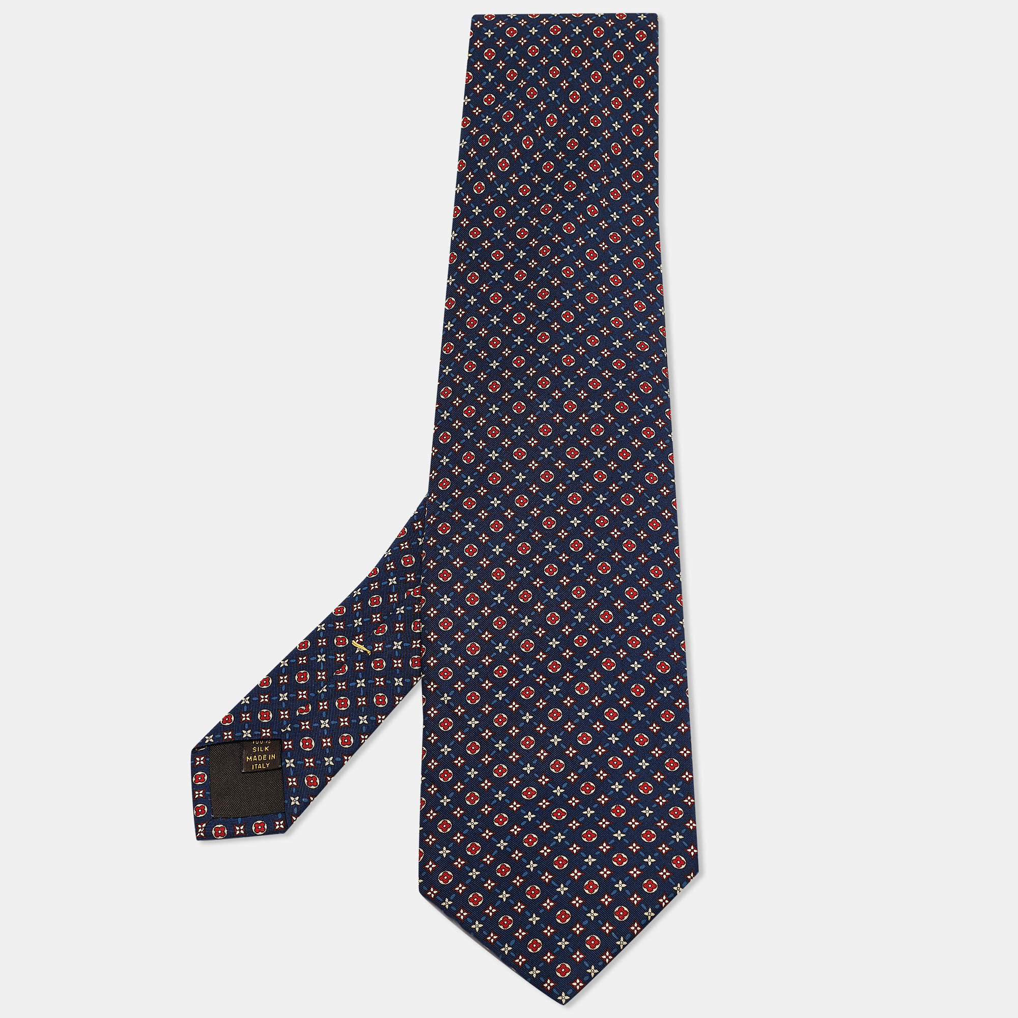 Pre Owned Louis Vuitton Blue Monogram Print Silk Traditional Tie 