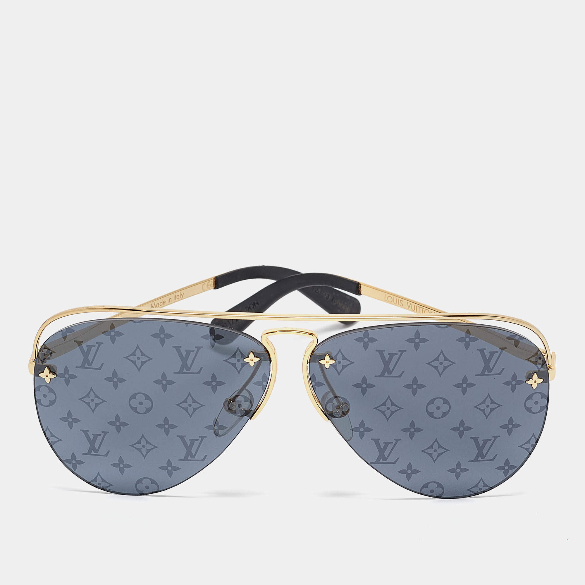 Pre Owned Louis Vuitton Grey/Gold Z1172W Monogram Grease Aviator Sunglasses