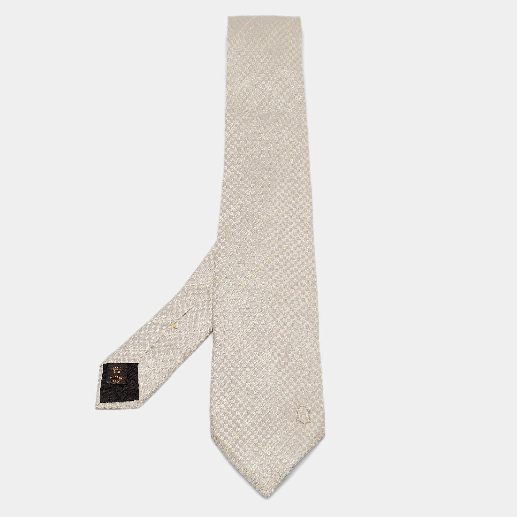 Louis Vuitton Grey Petit Damier Pattern Silk Tie