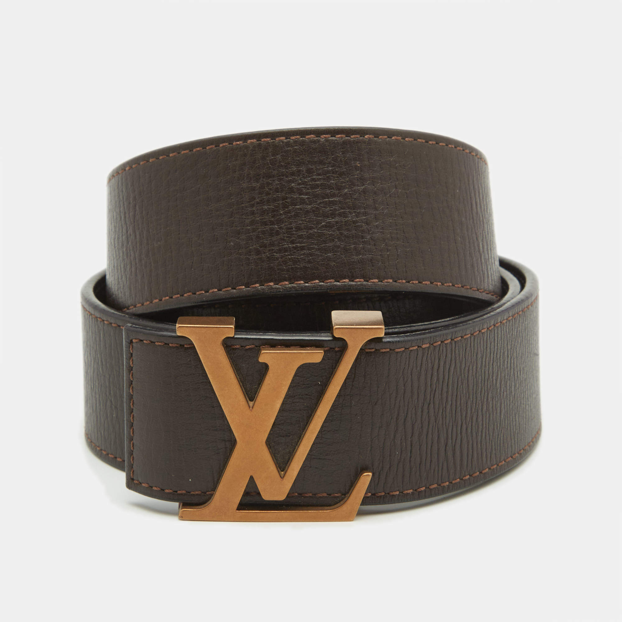 Pre Owned Louis Vuitton Dark Brown Leather LV Initiales Belt 100CM