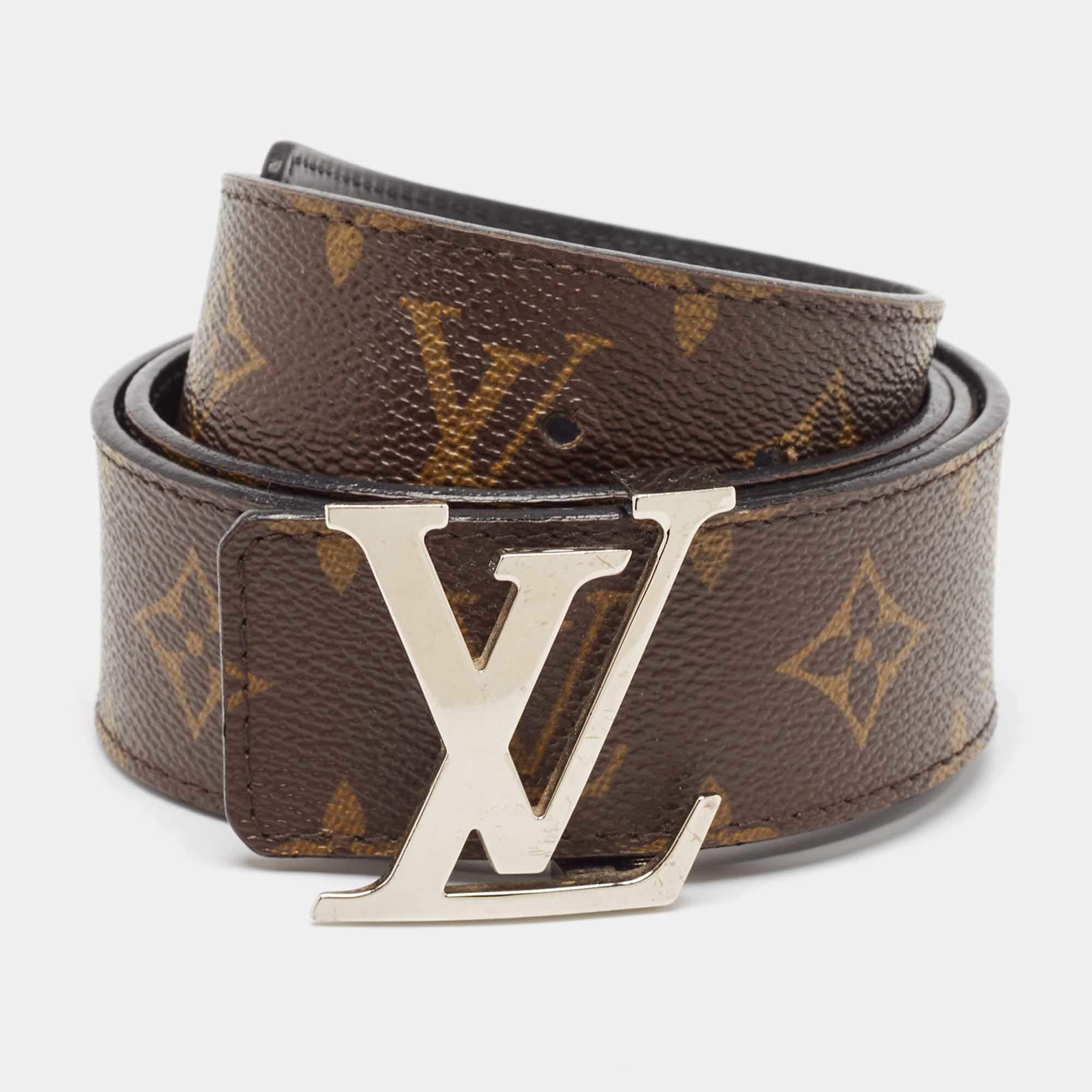 Pre Owned Louis Vuitton Monogram Canvas and Leather LV Initiales Reversible Belt 95CM