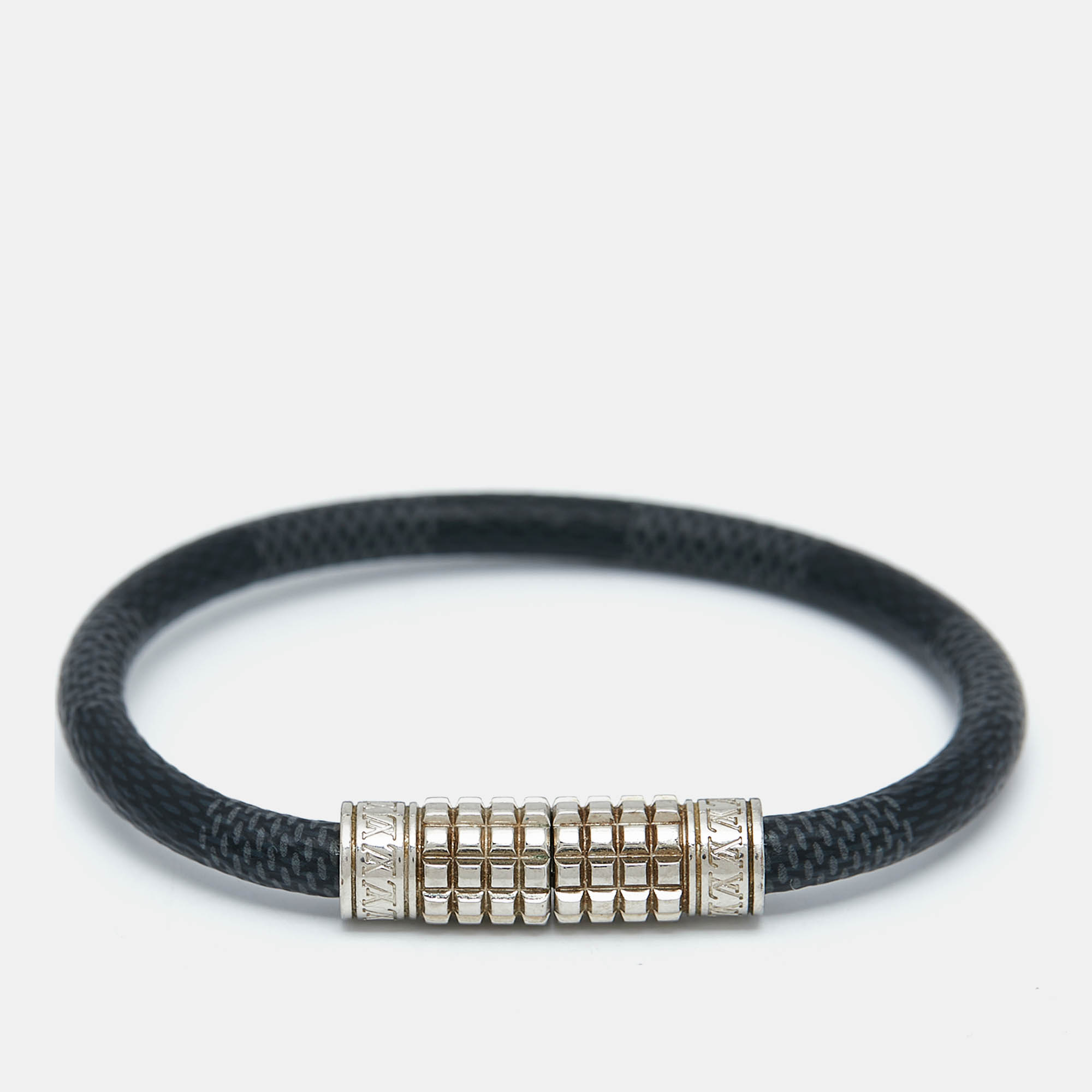 Louis Vuitton Digit Damier Coated Canvas Silver Tone Bracelet 