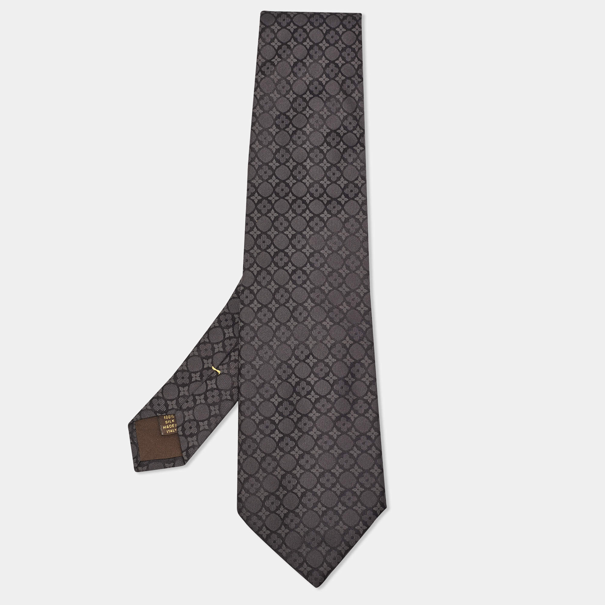 Louis Vuitton Grey/Black Monogram Print Silk Traditional Tie