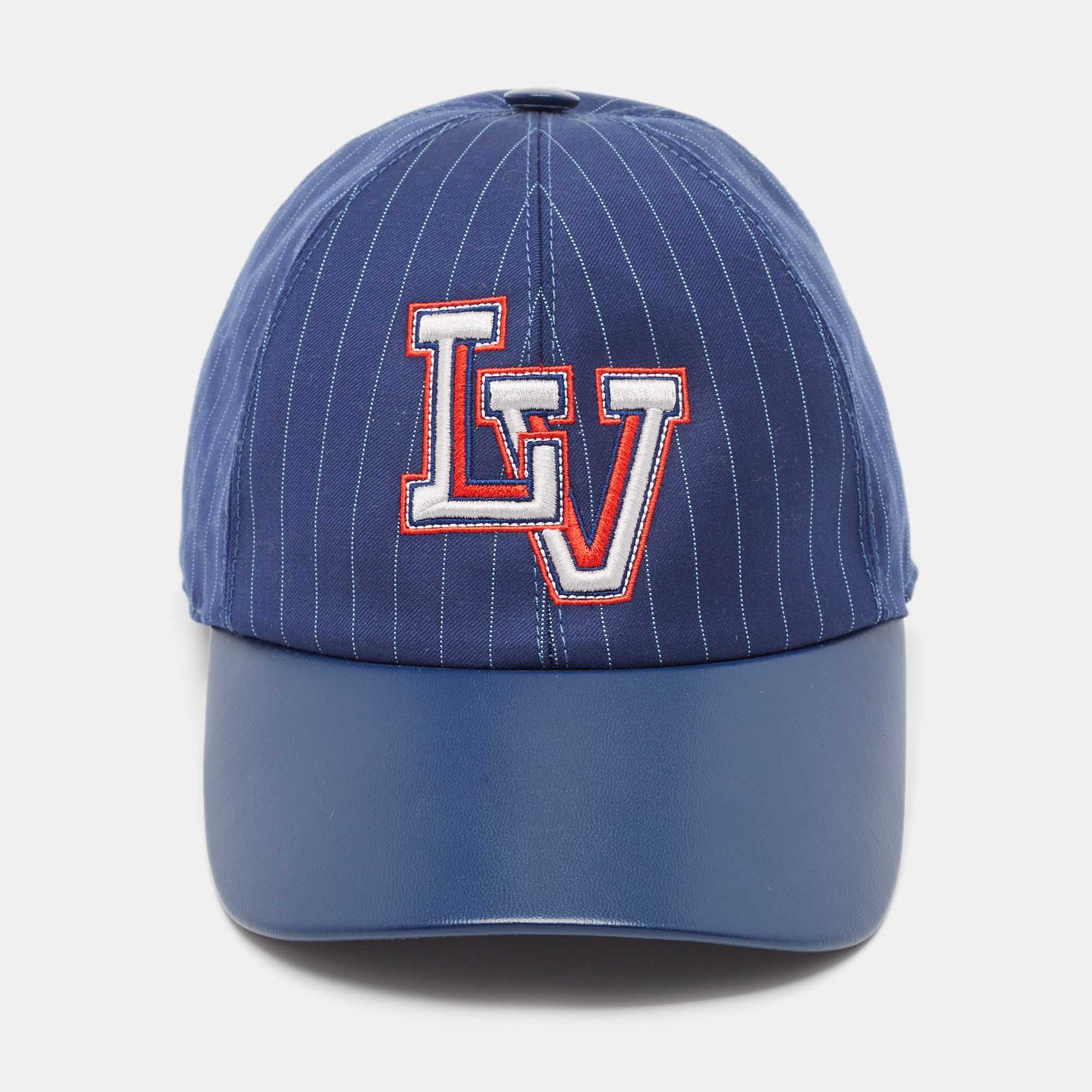 مملوكة مسبقًا Louis Vuitton Navy Blue Wool and Leather LV Varsity Cap M