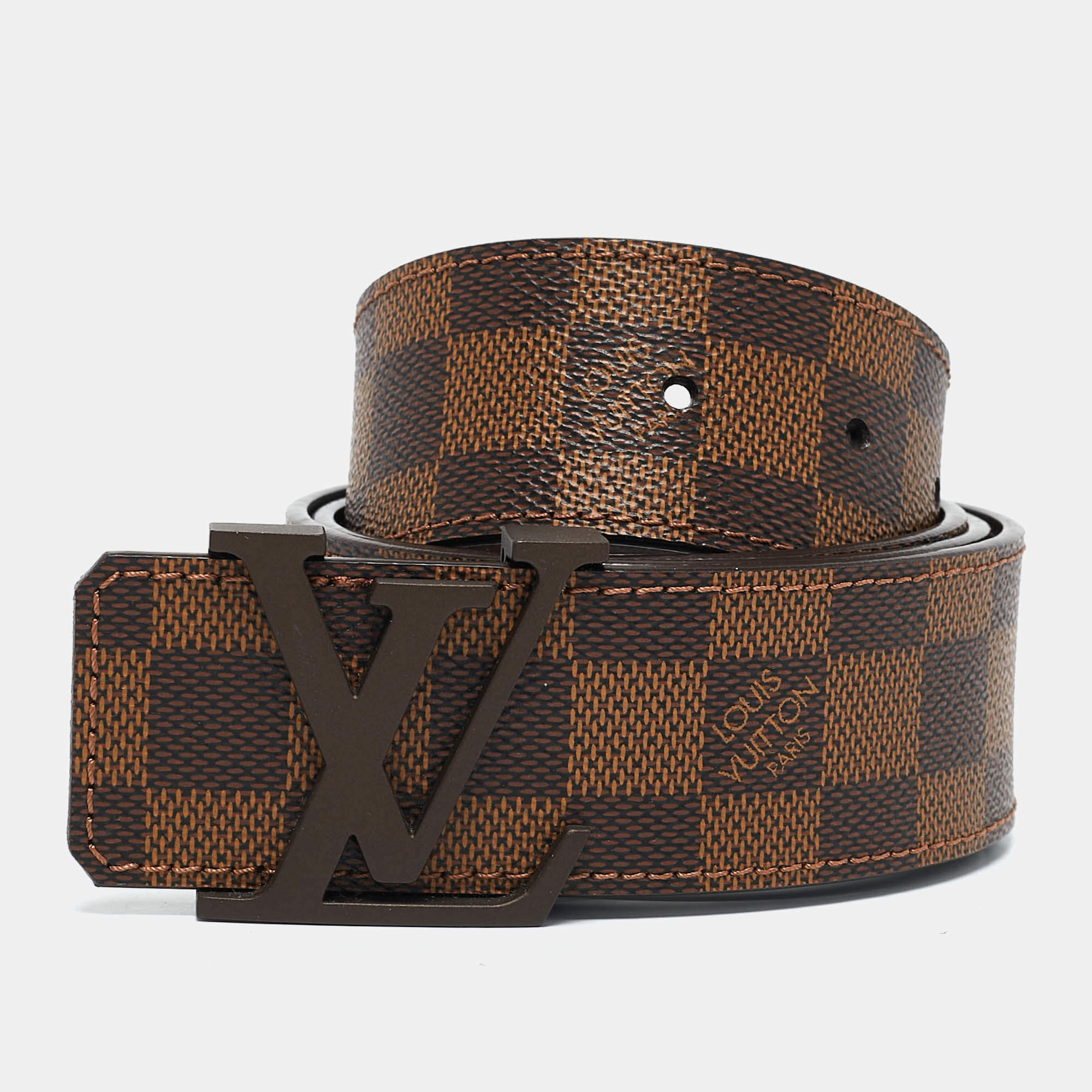 Pre Owned Louis Vuitton Damier Ebene Canvas LV Initiales Belt 95CM