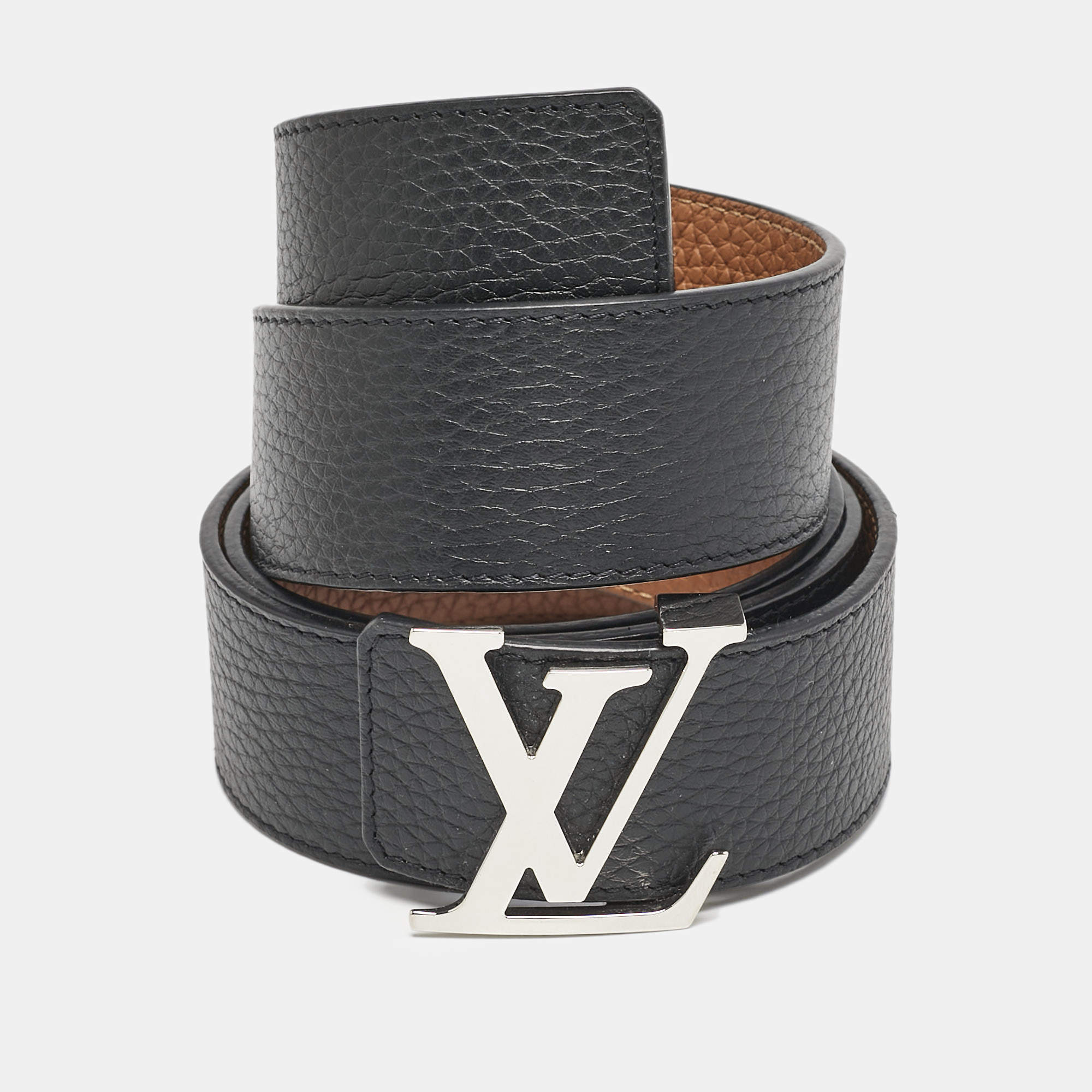 مملوكة مسبقًا Louis Vuitton Black/Brown Taurillon Leather LV Initiales Reversible Belt 100 CM