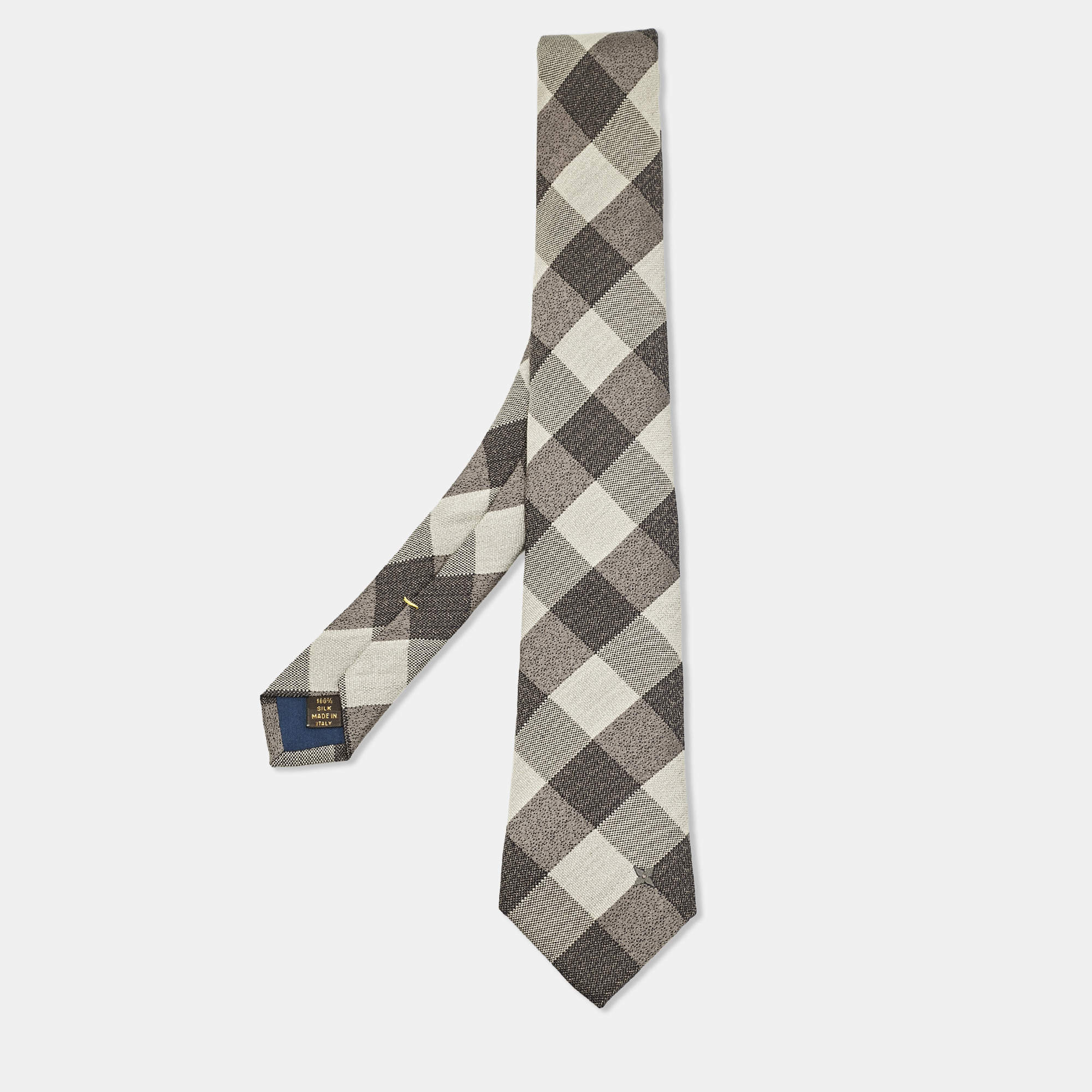 Louis Vuitton Grey Checks Silk Classic Tie