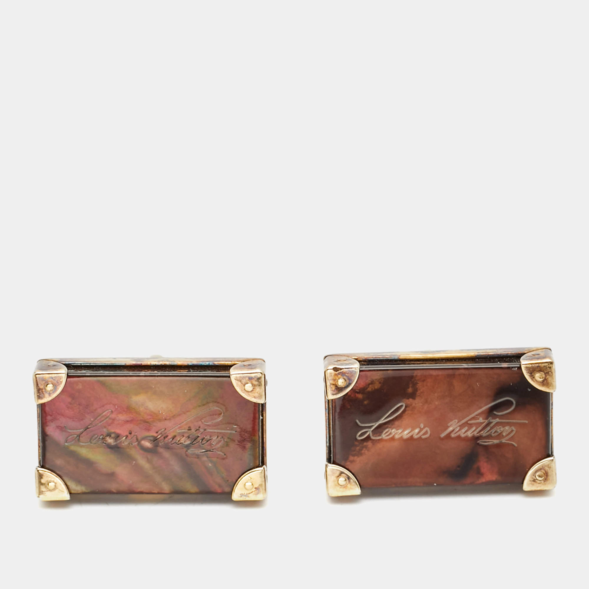 Louis Vuitton Signature Mother of Pearl Gold Tone Sterling Silver Cufflinks