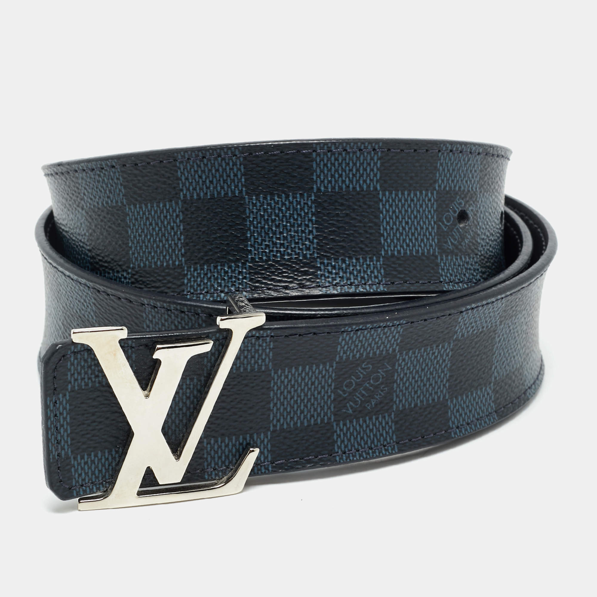 Pre Owned Louis Vuitton Damier Cobalt Canvas LV Initiales Belt 95 CM