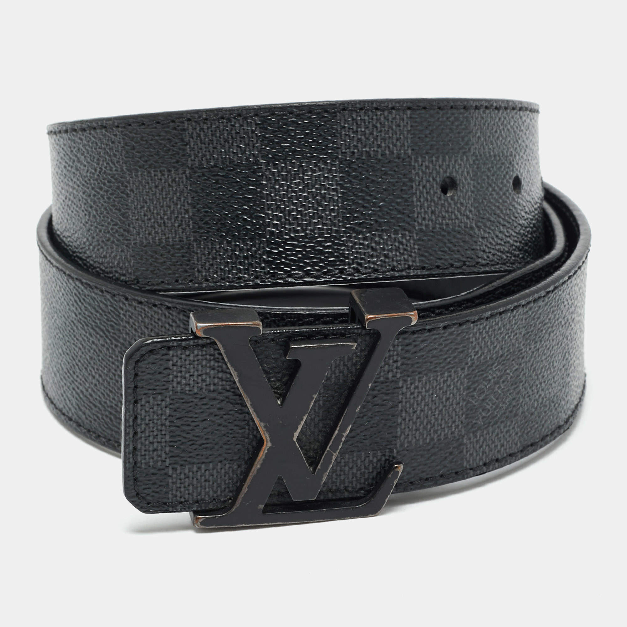 Pre Owned Louis Vuitton Damier Graphite Canvas LV Initiales Belt 90 CM