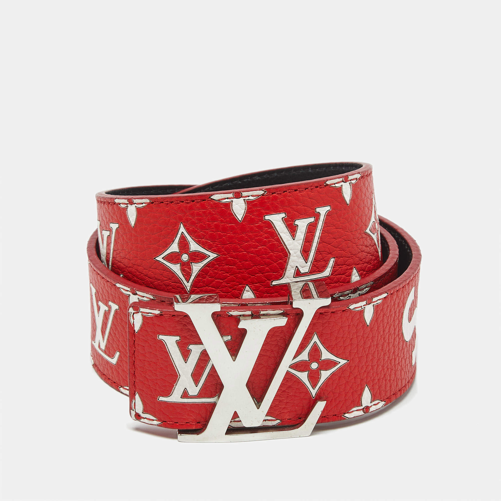 Louis Vuitton White/Orange Leather LV Prism Belt 95CM Louis