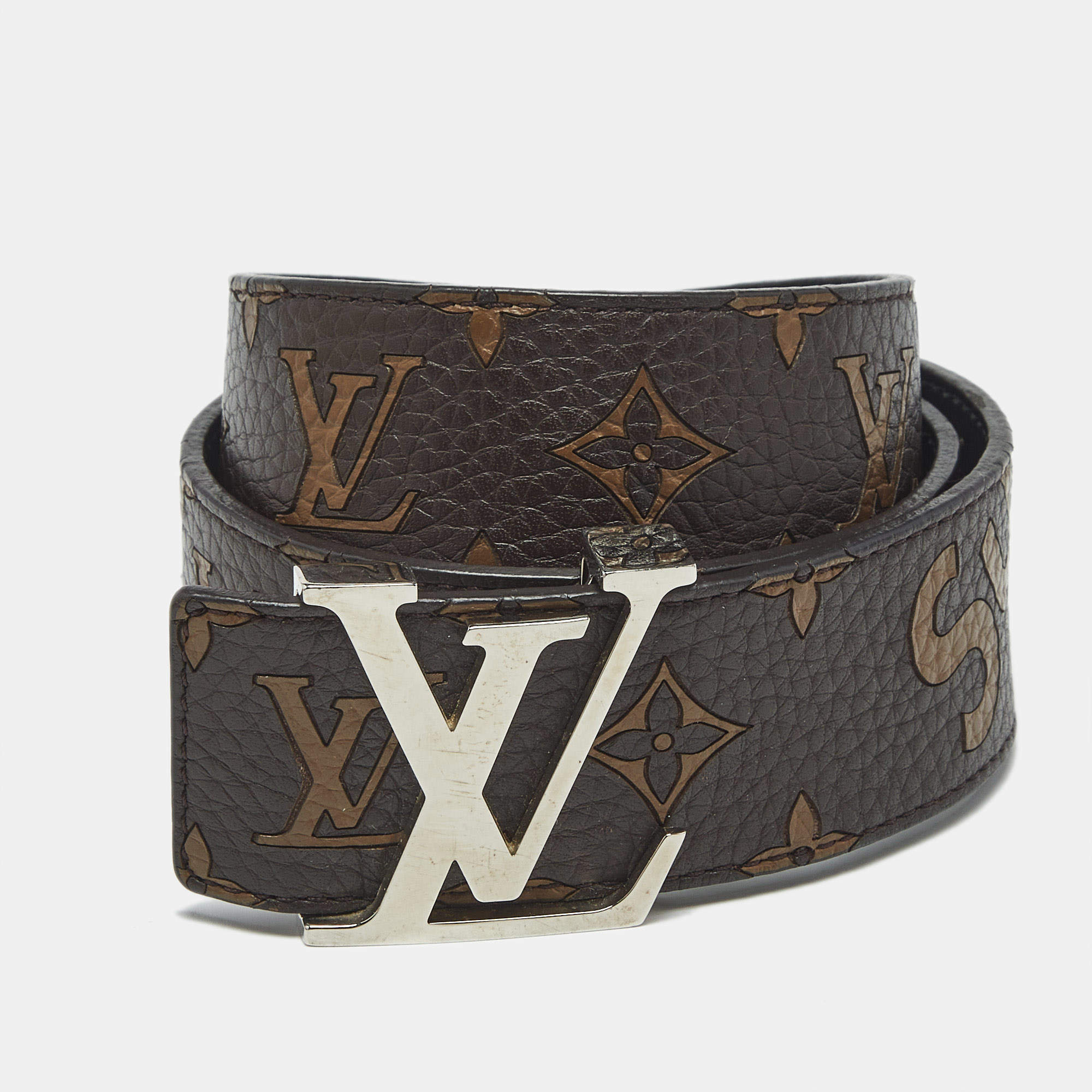 Pre Owned Louis Vuitton x Supreme Brown Monogram Leather LV Initiales Belt 90 CM