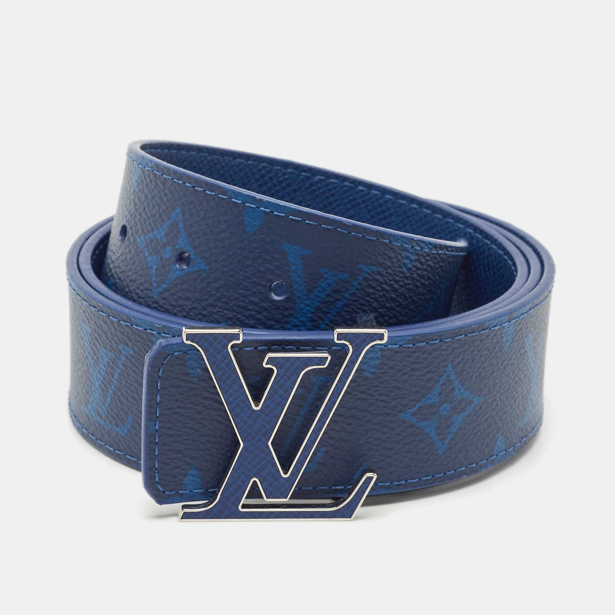 مملوكة مسبقًا Louis Vuitton Blue Monogram Canvas LV Initiales Reversible Belt 100 CM