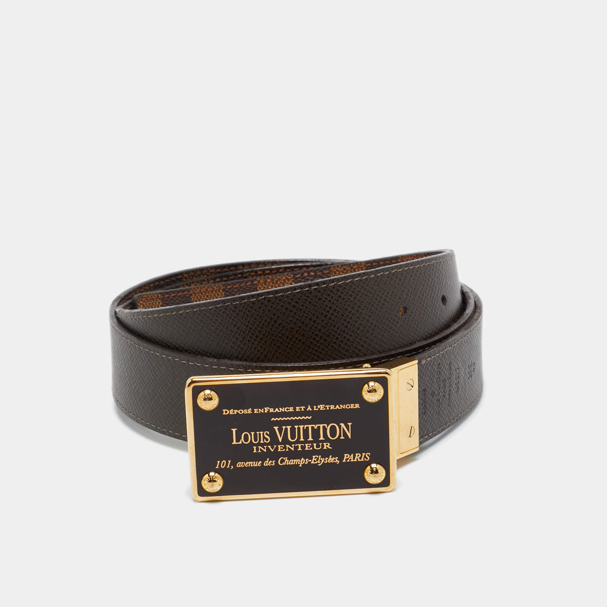 Pre Owned Louis Vuitton Damier Ebene Canvas Inventeur Reversible Belt 100CM