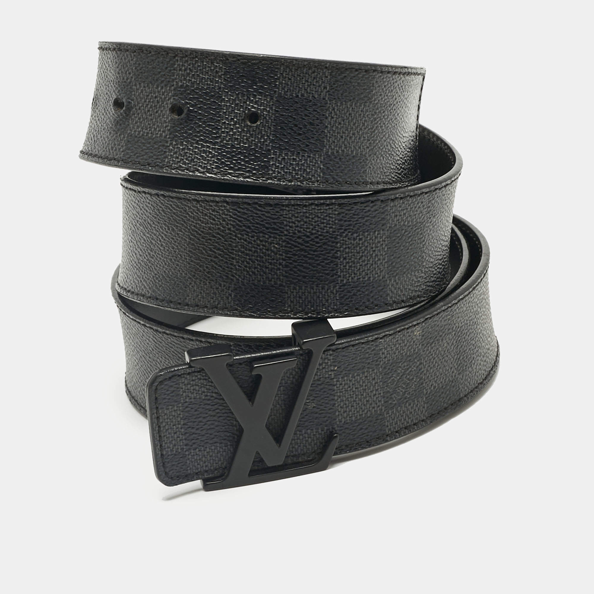 Pre Owned Louis Vuitton Damier Graphite Canvas LV Initiales Belt 110CM