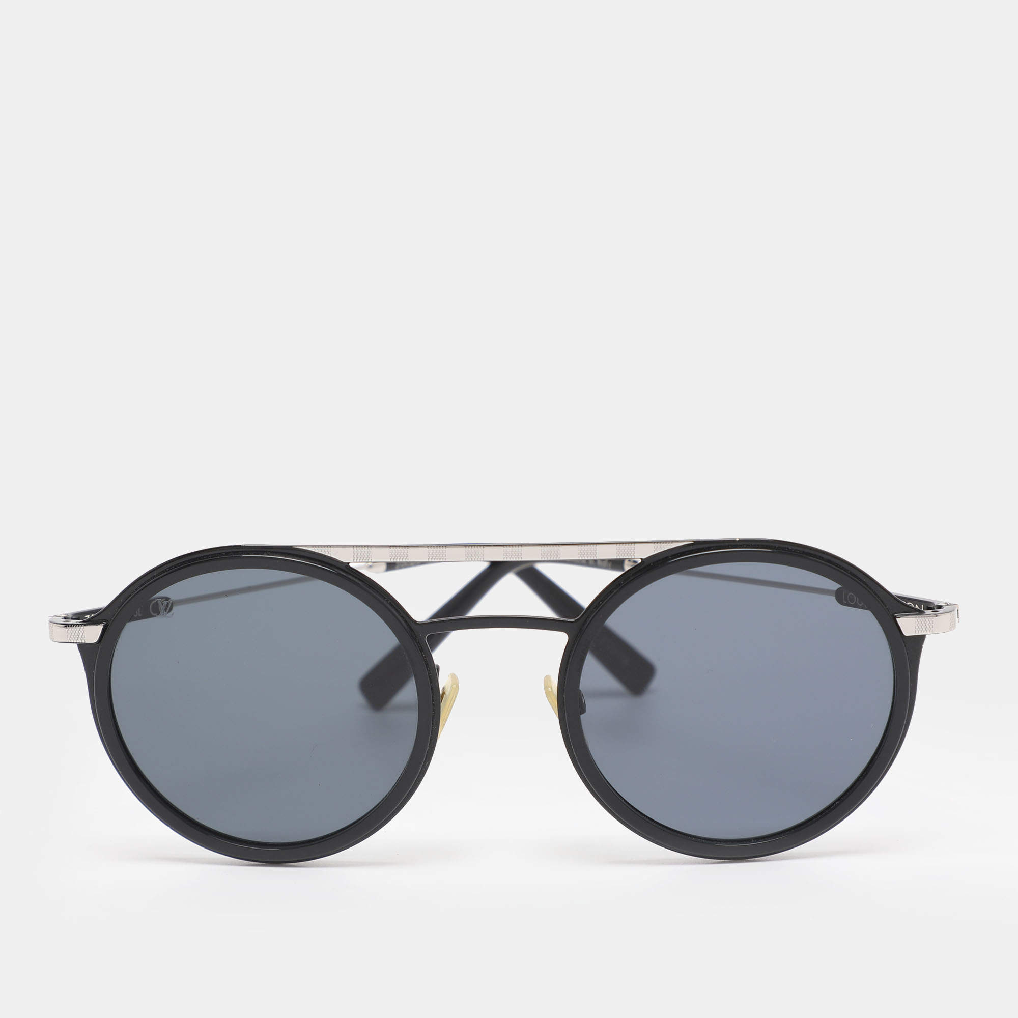 Pre Owned Louis Vuitton Black Metal and Acetate Z1024W 93L Round Sunglasses