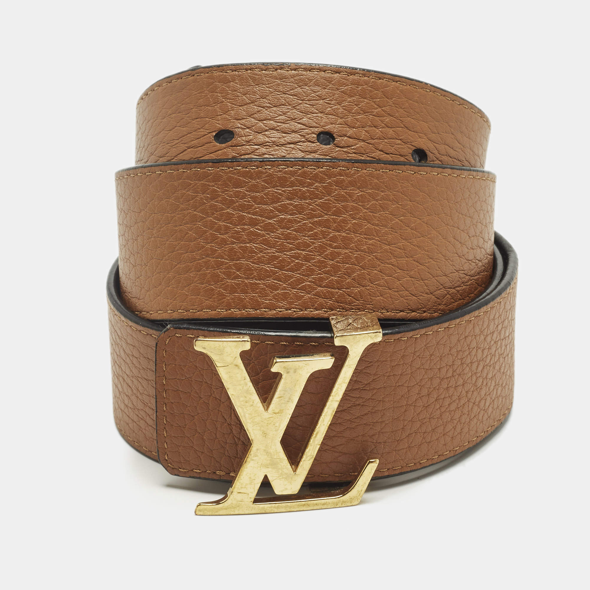 مملوكة مسبقًا حزام لوي فيتون مزين الأحرف الأولى لشعار الماركة 95 سم جلد تاورليون أسود وقابل للعكس