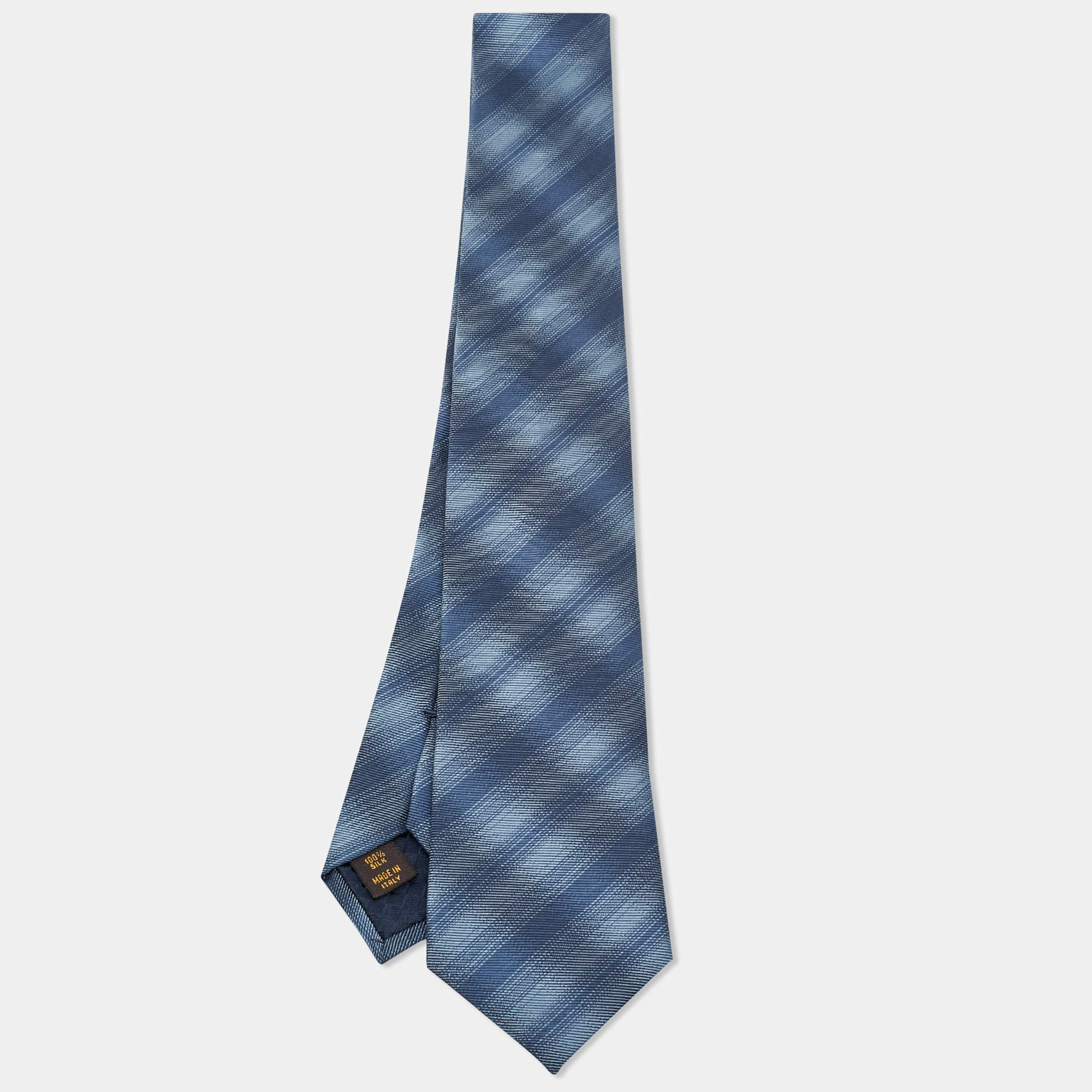 Pre Owned Louis Vuitton Blue Check Pattern Silk Tie