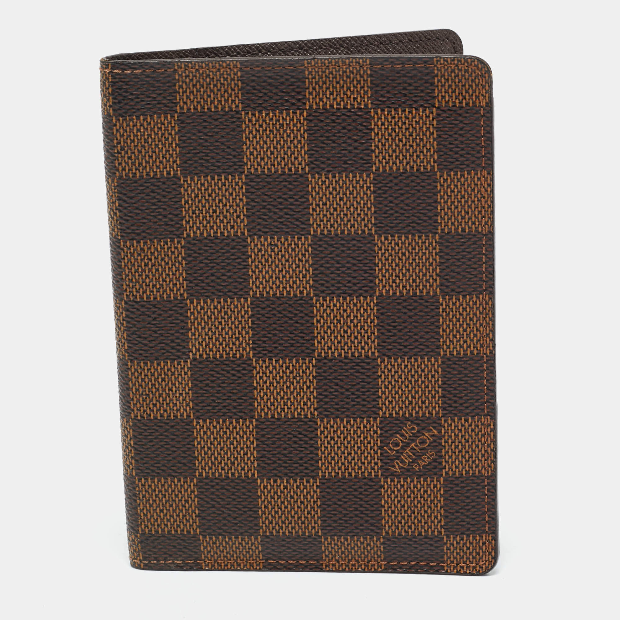 Pre Owned Louis Vuitton Passport Cover Damier Ebene Canvas
