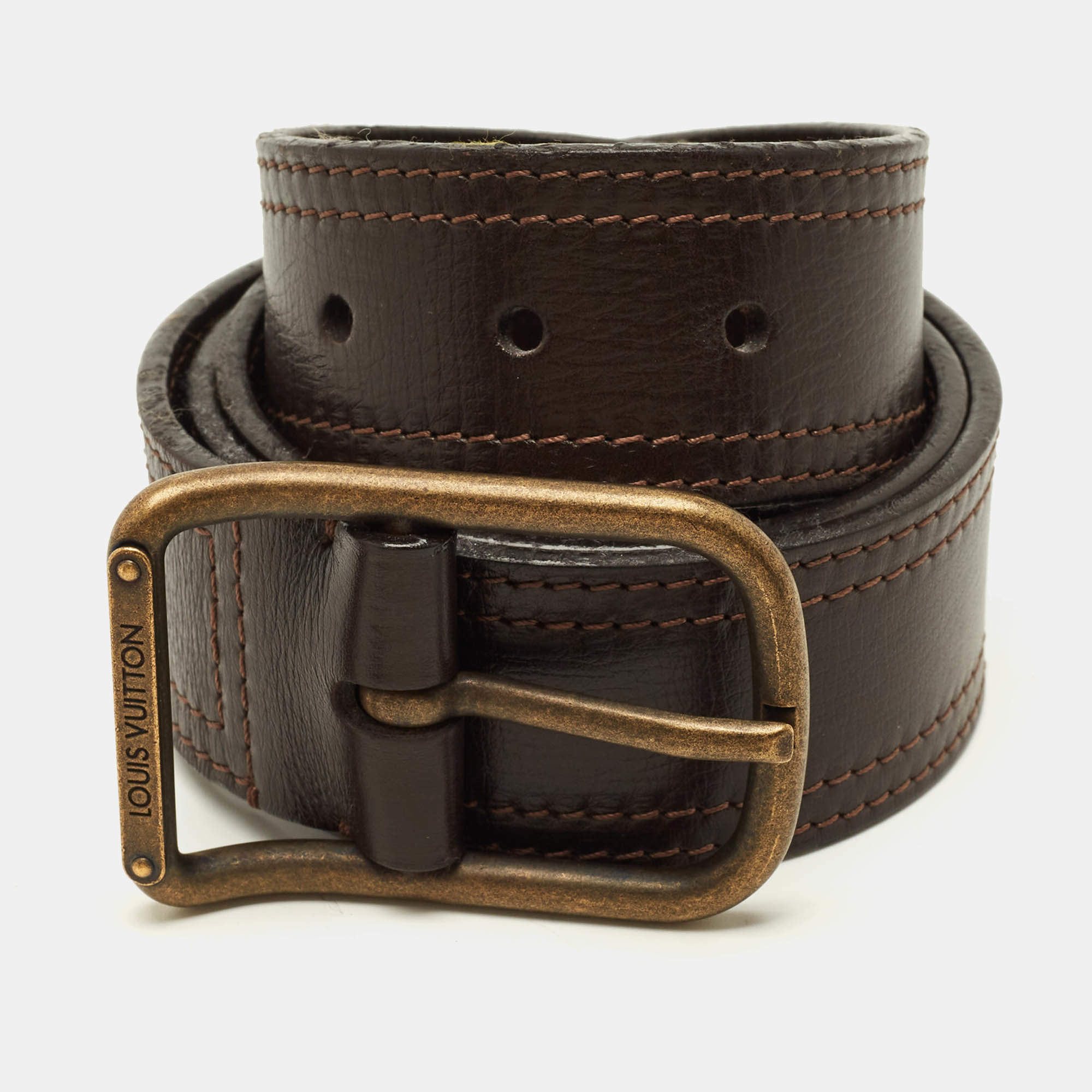 Pre Owned Louis Vuitton 90 CM Buckle Belt Brown Leather
