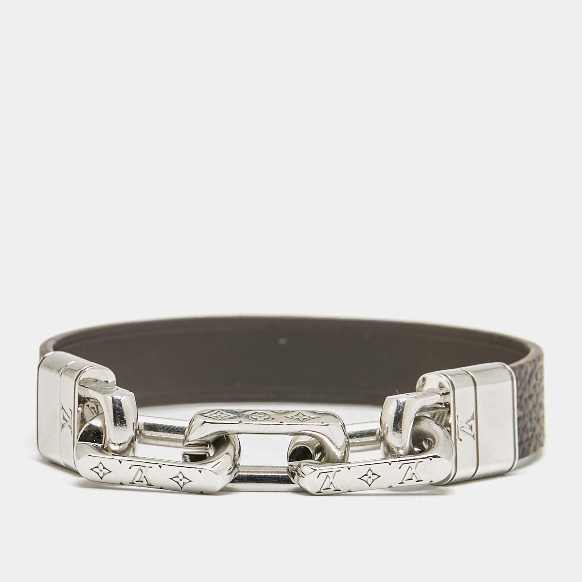 Pre Owned Louis Vuitton Links Monogram Canvas Silver Tone Bracelet